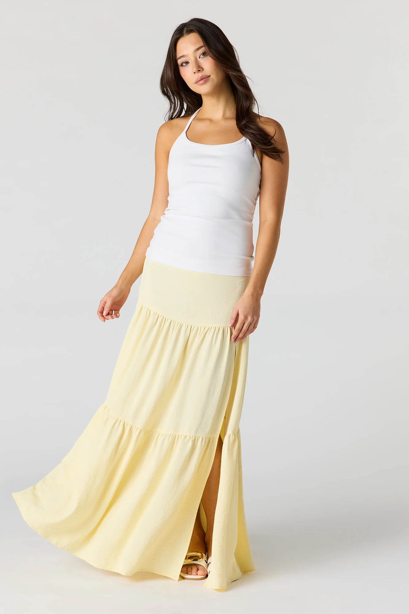 Printed Flowy Tiered Slit Maxi Skirt - Image 13
