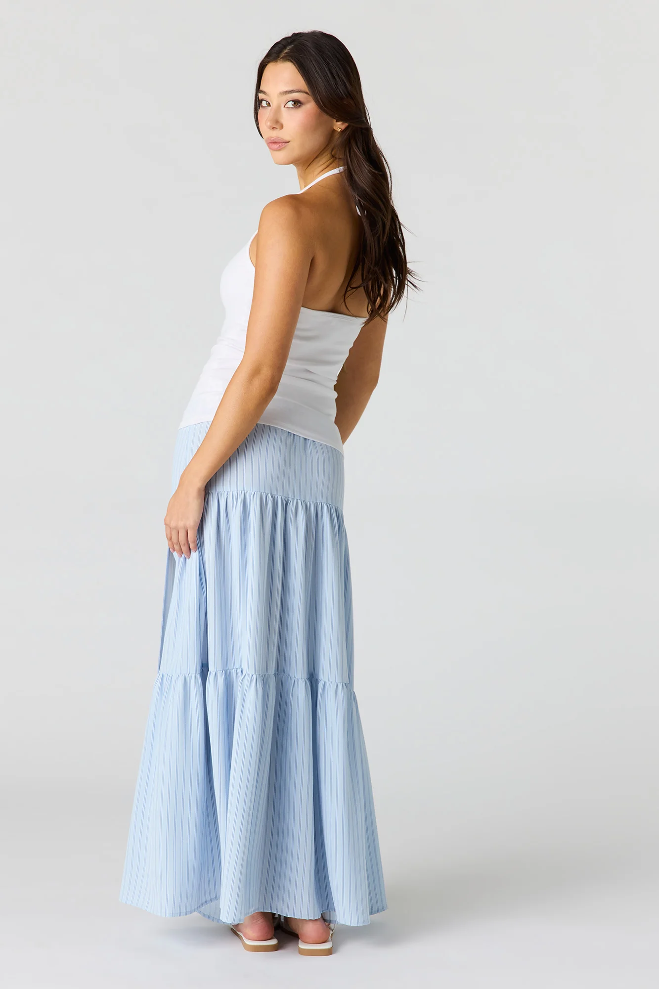 Printed Flowy Tiered Slit Maxi Skirt - Image 3