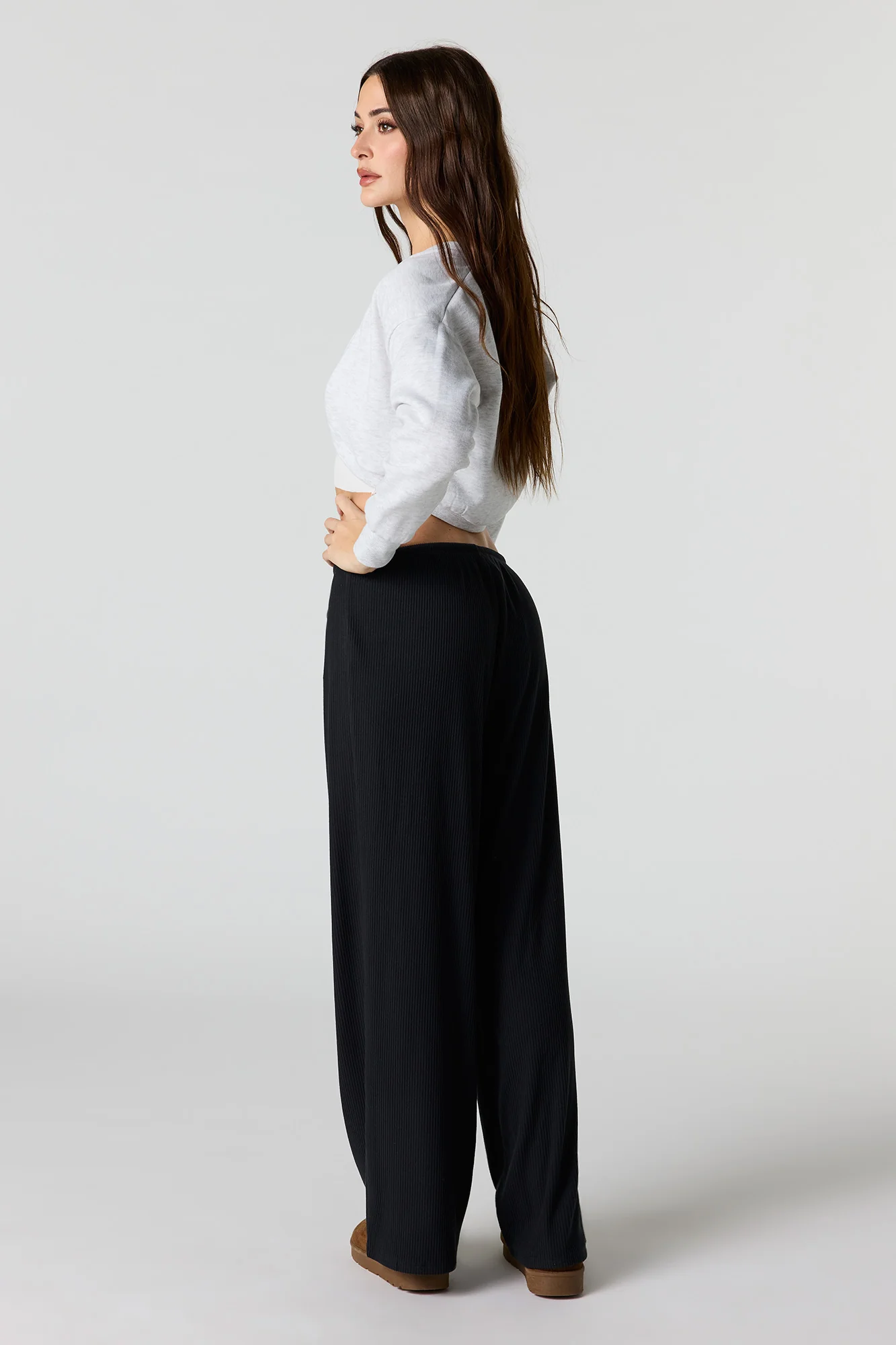 Soft Ribbed Drawstring Wide Leg Pant - Image 6