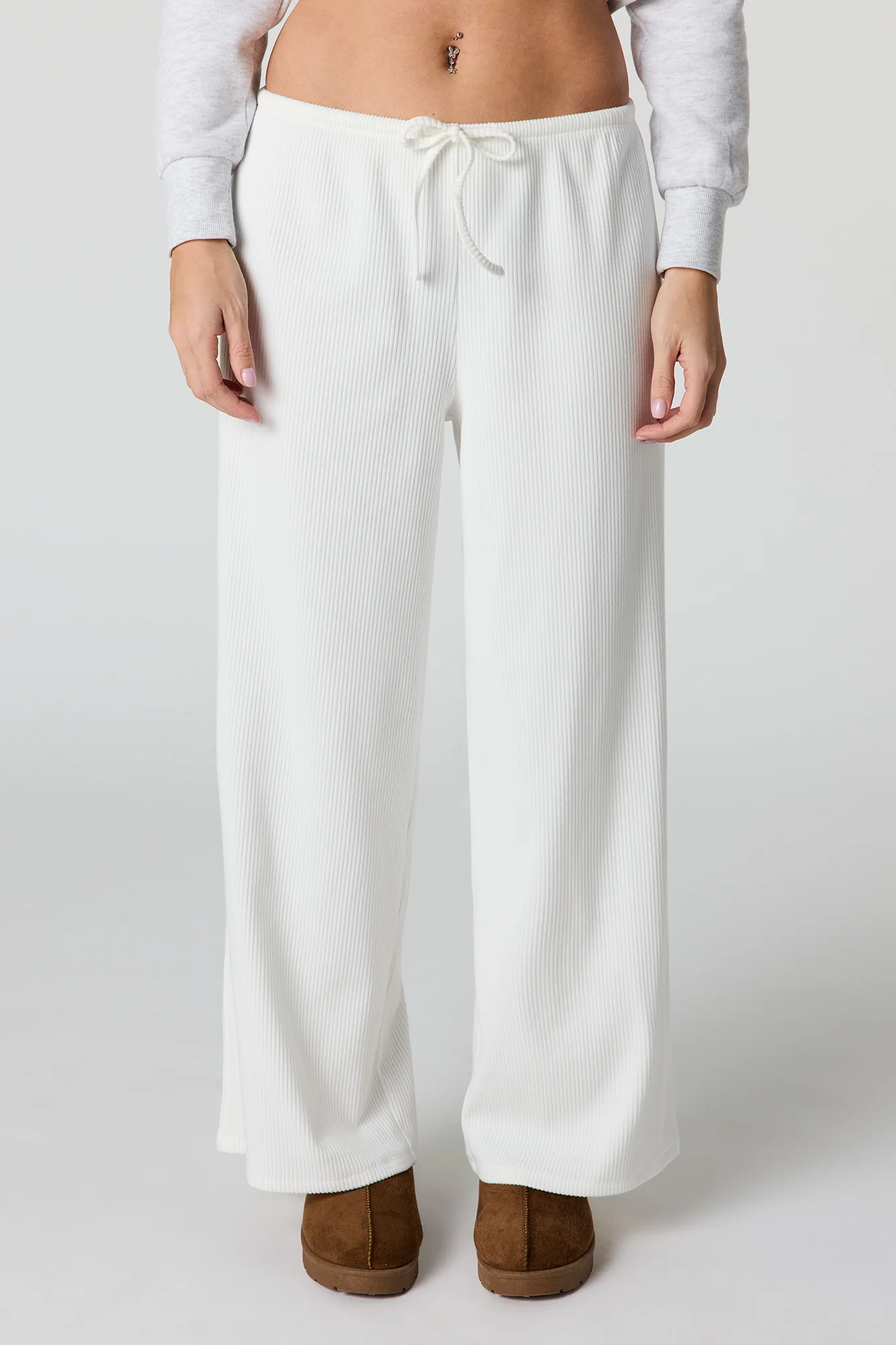 Soft Ribbed Drawstring Wide Leg Pant - Image 8