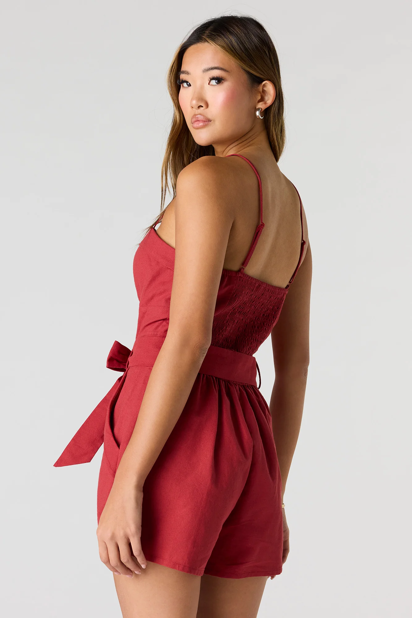 Linen-Blend Belted Romper - Image 2