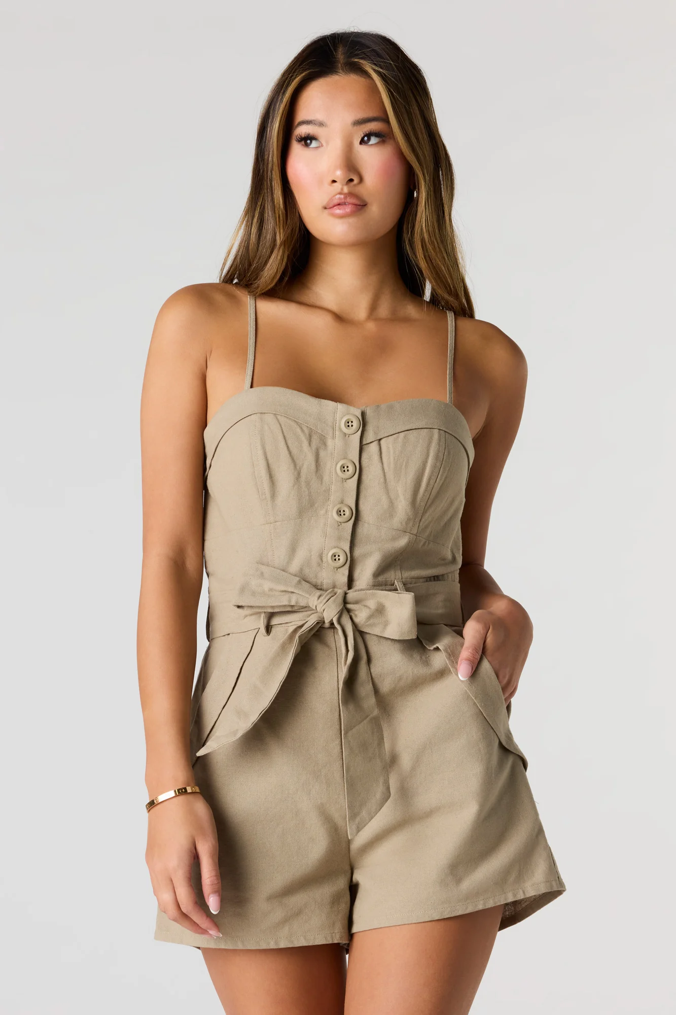 Linen-Blend Belted Romper - Image 7