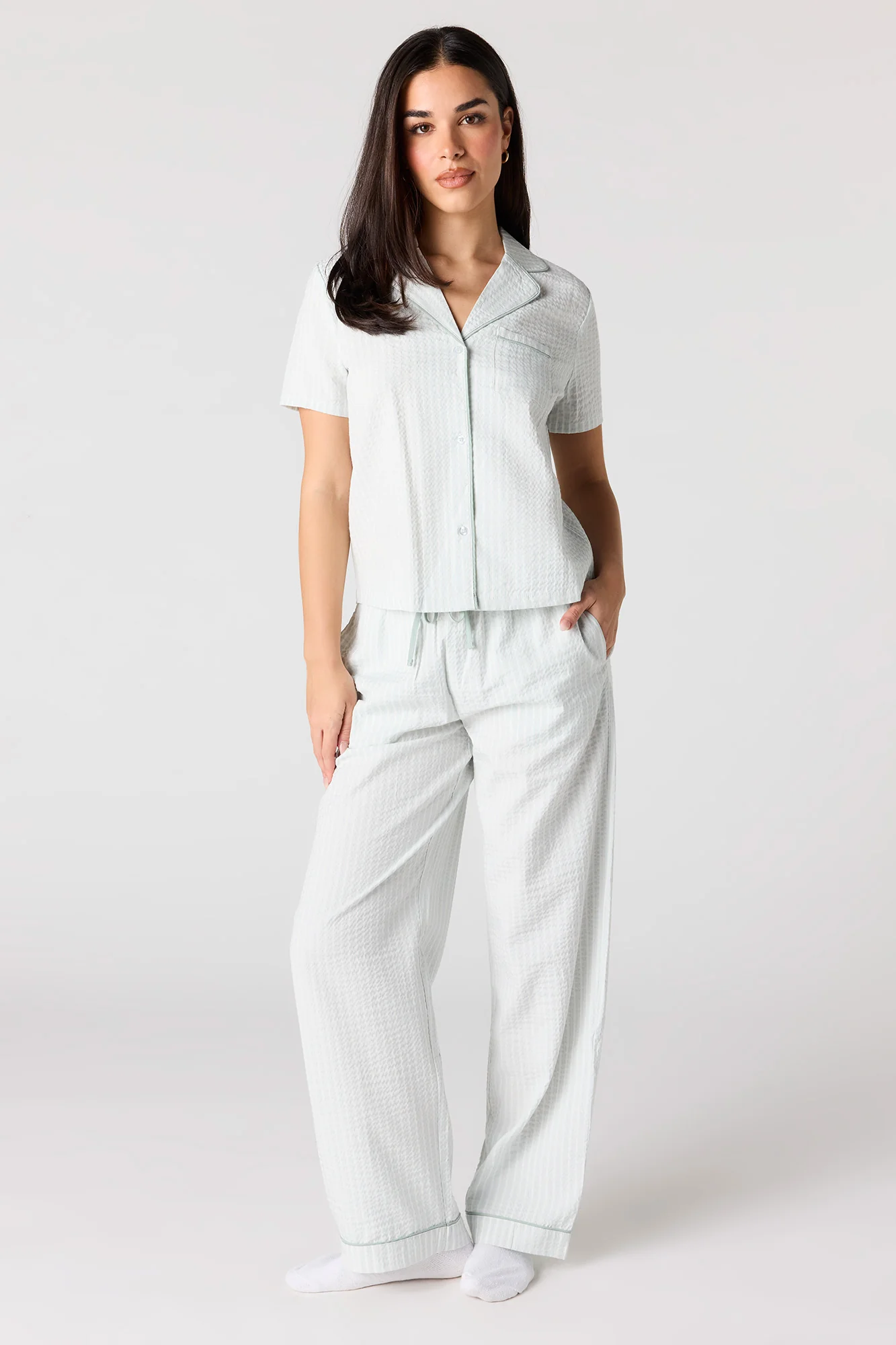Striped Button-Up Top & Pant Pajama Set - Image 10