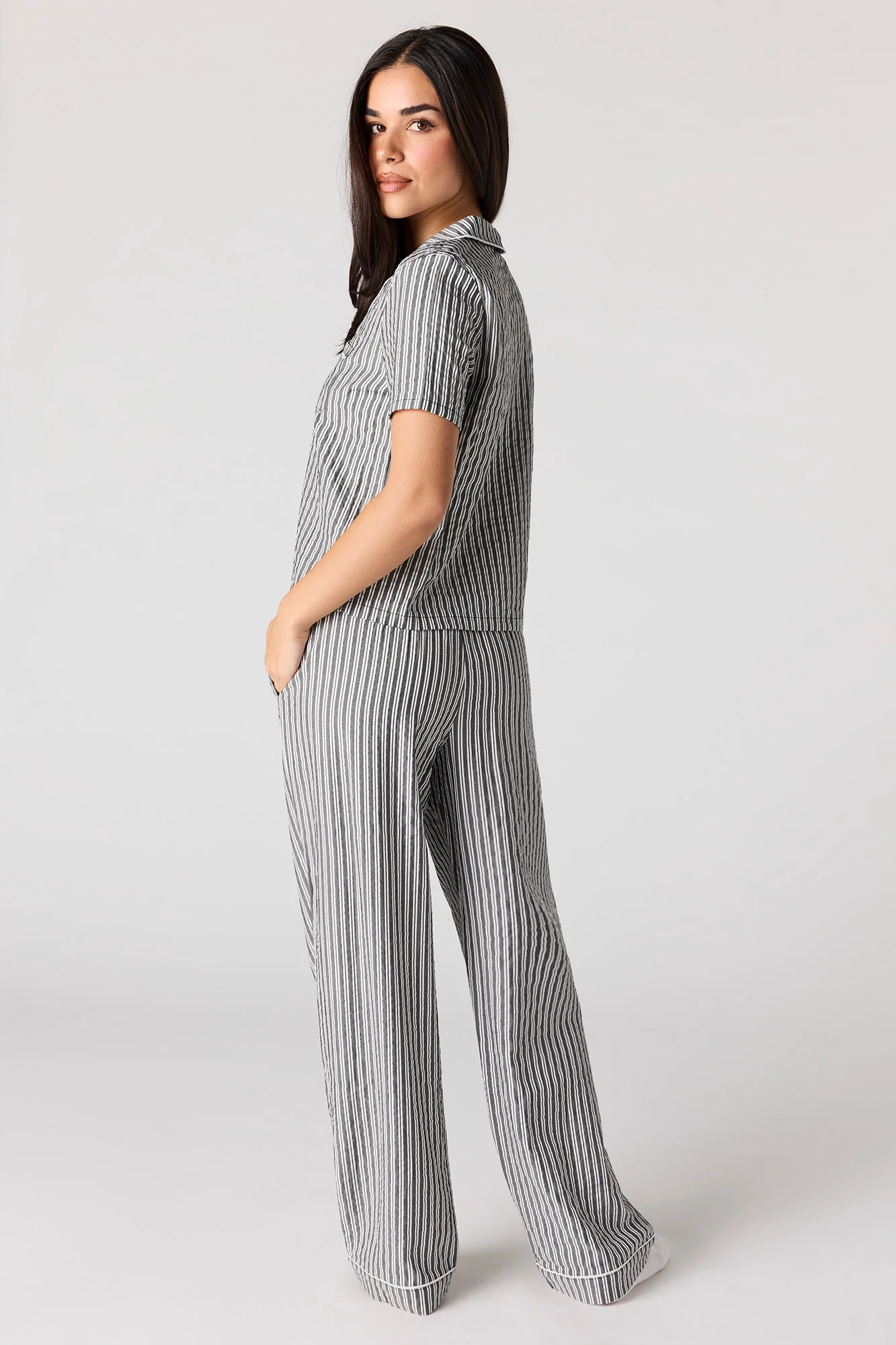 Striped Button-Up Top & Pant Pajama Set - Image 9