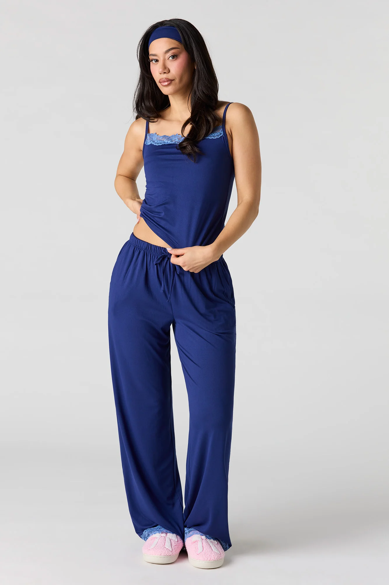 Printed Lace Trim Tank & Pant & Headband Pajama Set - Image 11