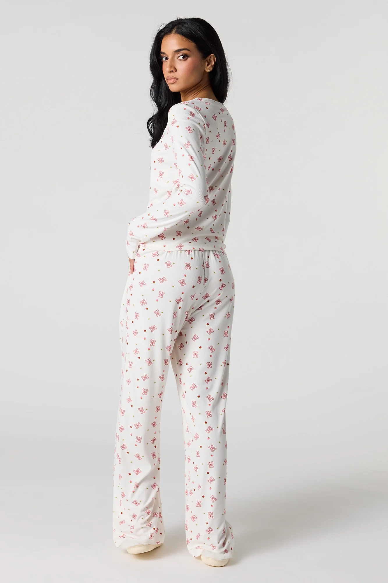 Printed Long Sleeve Ribbed Pajama Set - Image 16