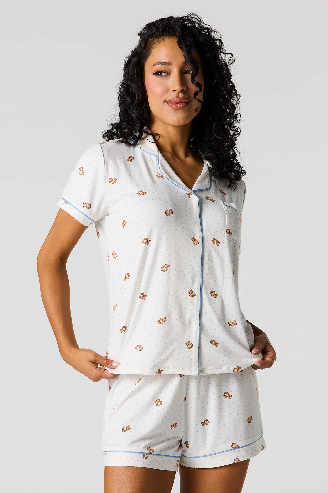 Soft Button-Up Top & Short Pajama Set - Image 10