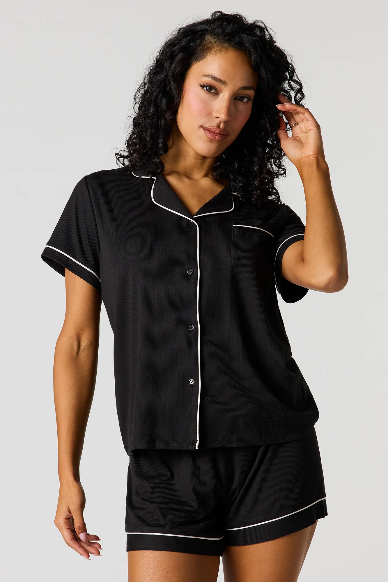 Soft Button-Up Top & Short Pajama Set - Image 4