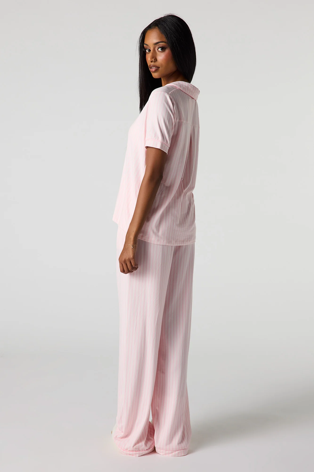 Collared Button-Up Top & Pant Pajama Set - Image 4