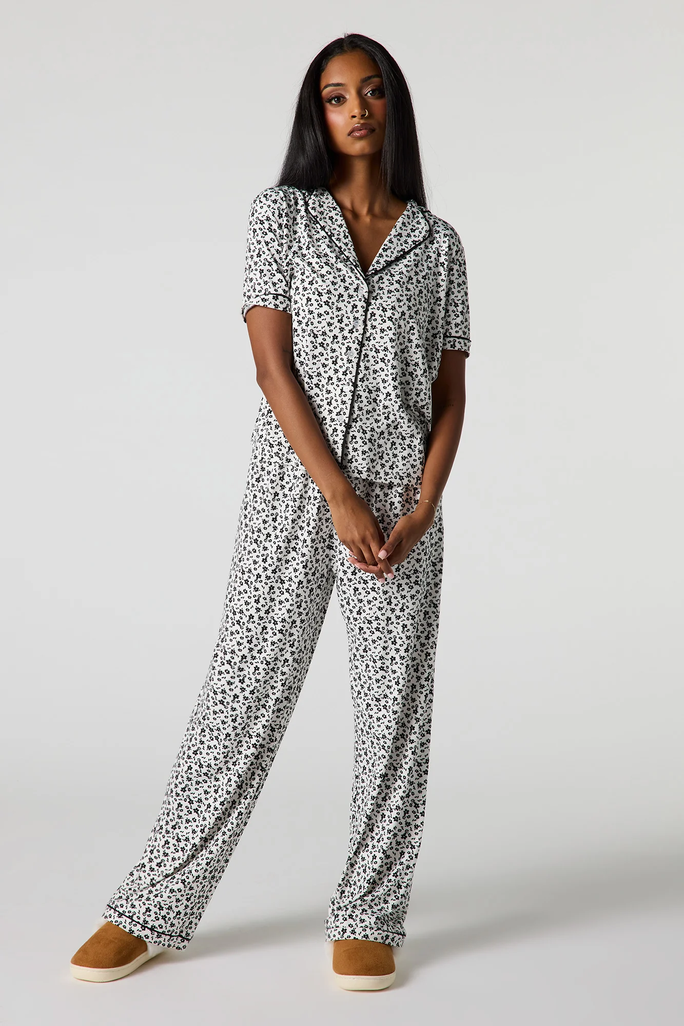 Collared Button-Up Top & Pant Pajama Set - Image 9