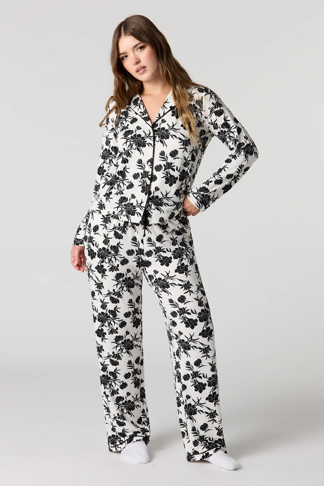 Printed Button-Up Shirt & Pant Pajama Set - Image 9