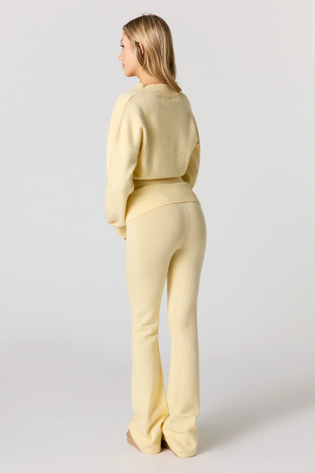 Cozy Knit Foldover Button Waist Flare Pant - Image 3