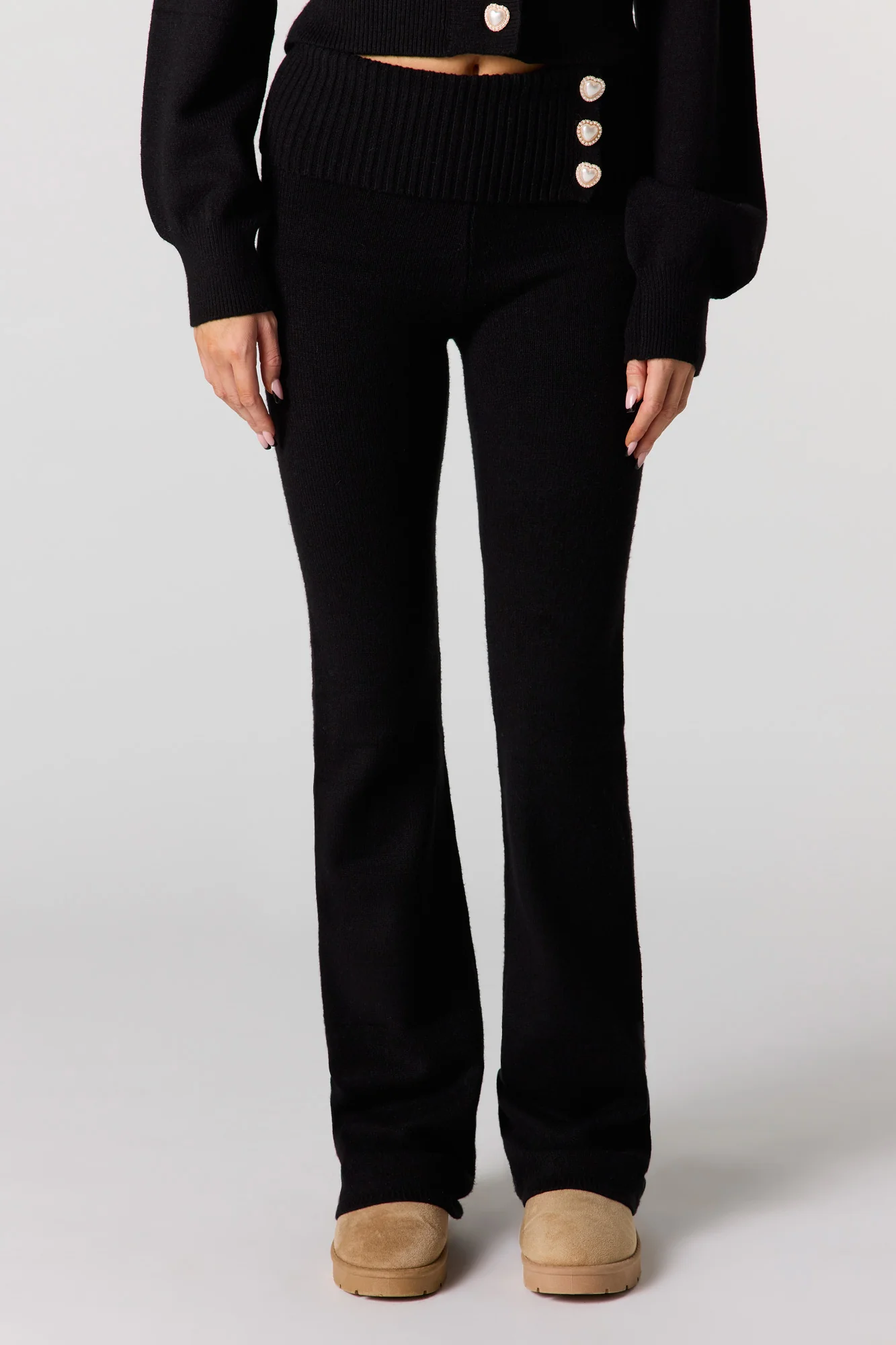 Cozy Knit Foldover Button Waist Flare Pant - Image 6