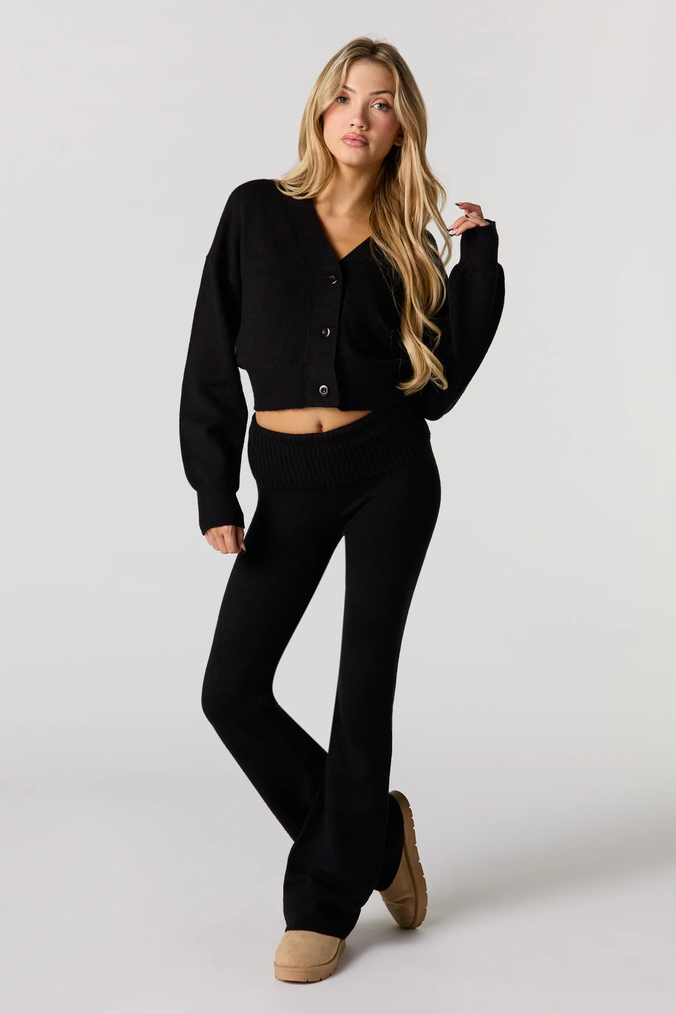 Cozy Knit Foldover Waist Flare Pant - Image 4