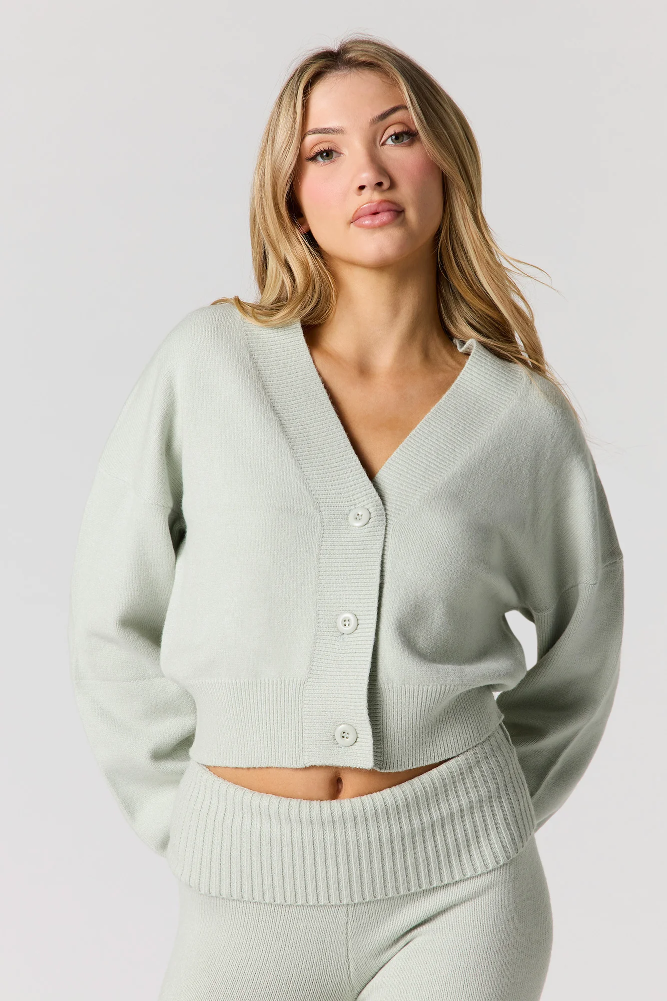 Cozy Knit V-Neck Button Front Cardigan - Image 10