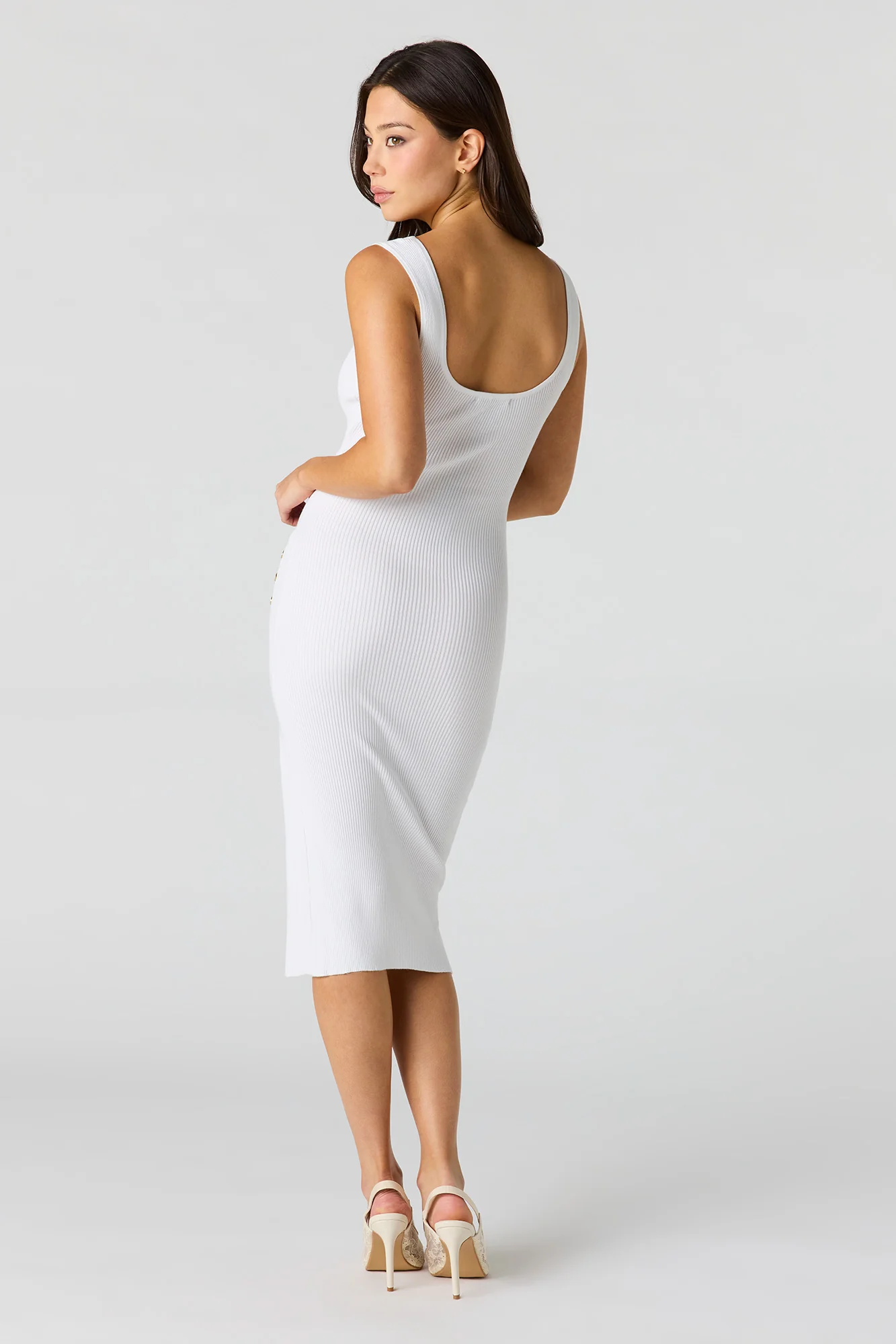 Ribbed Knit Button Side Midi Dress - Image 9