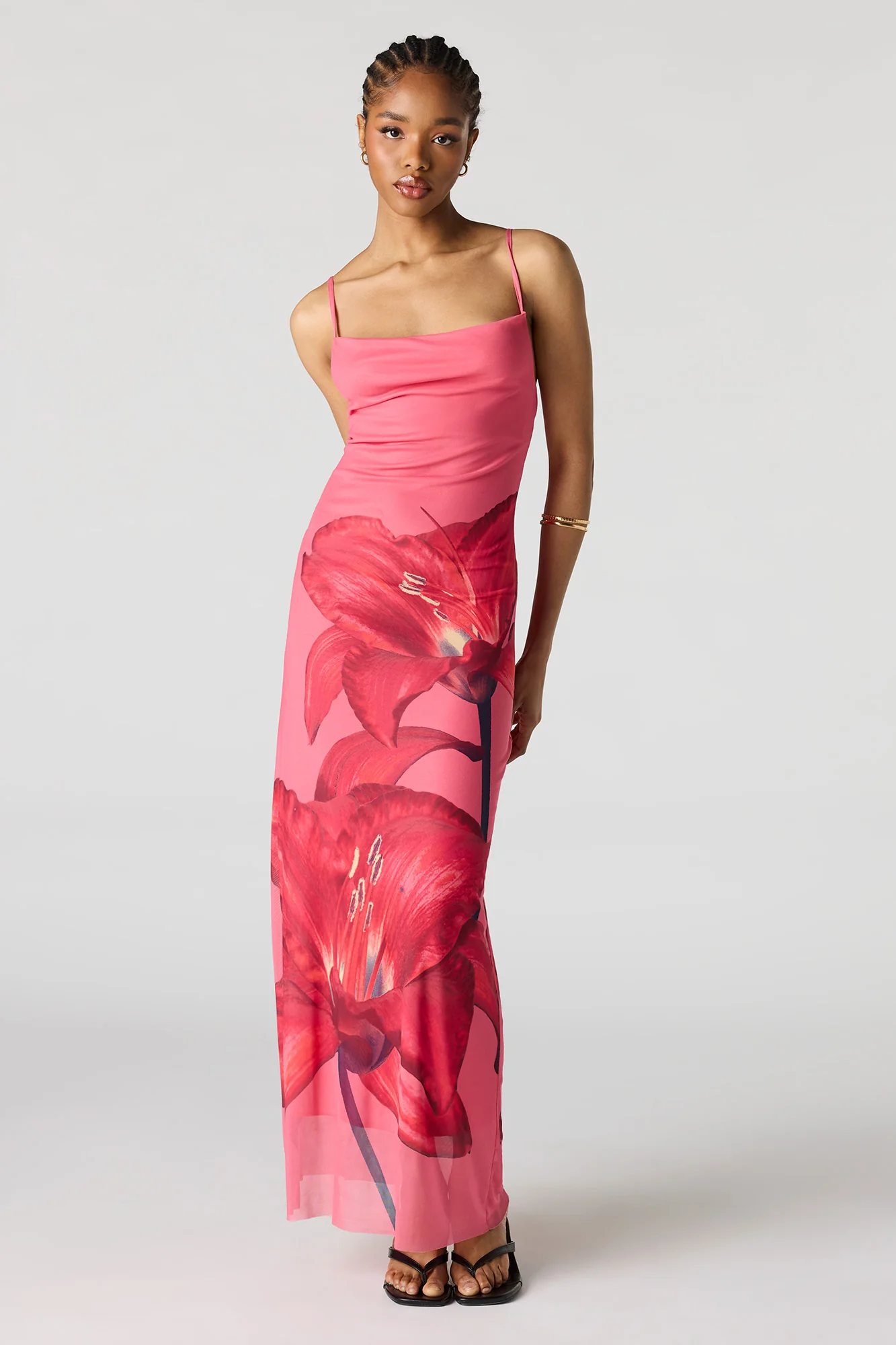 Floral Print Mesh Maxi Dress - Image 4