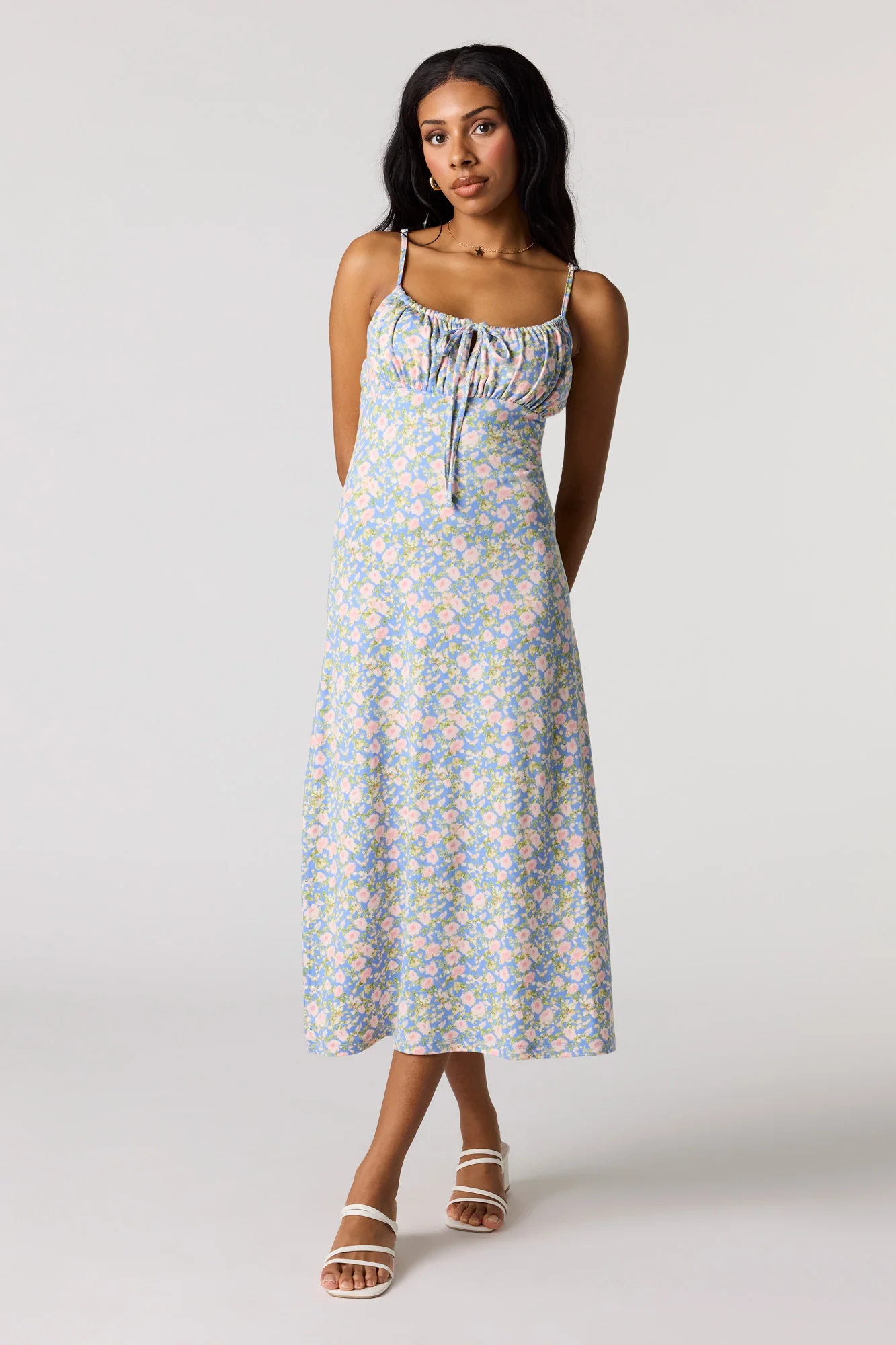 Soft Floral A-Line Midi Dress - Image 4