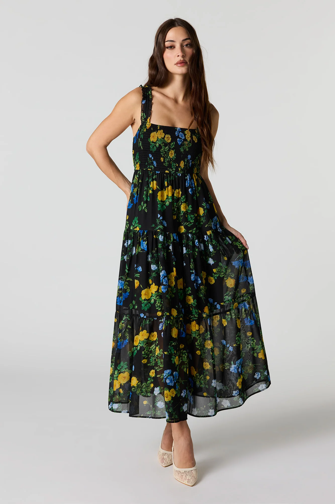 Floral Chiffon Tiered Maxi Dress - Image 4