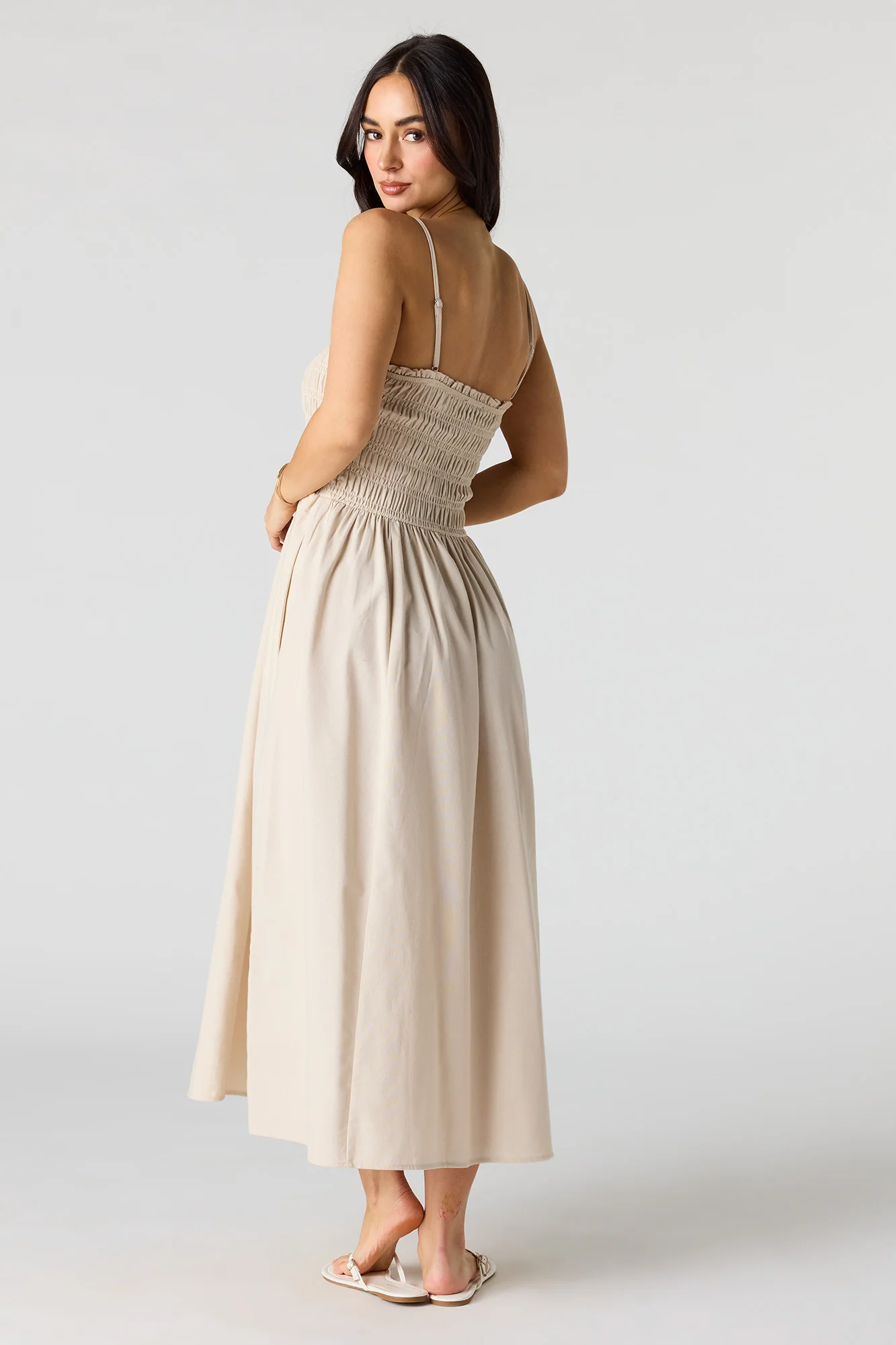 Linen-Blend Smocked Maxi Dress - Image 6