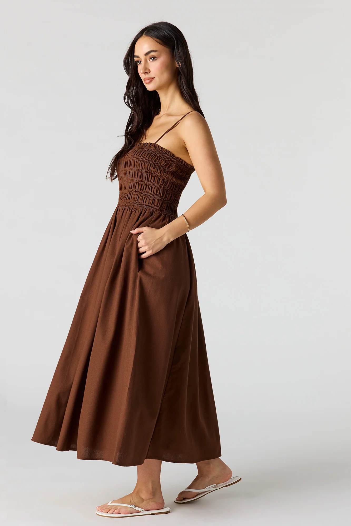Linen-Blend Smocked Maxi Dress - Image 8