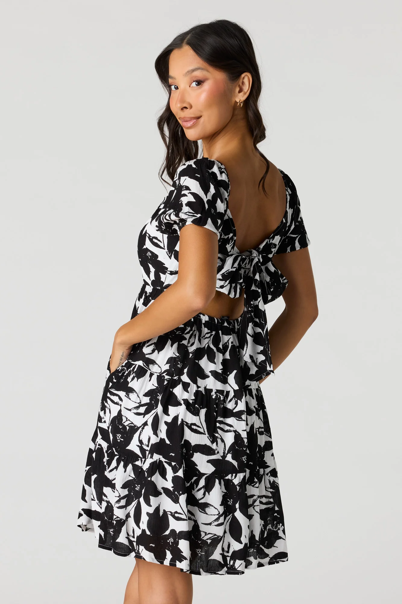 Braless Tie Back Tiered Mini Dress - Image 2