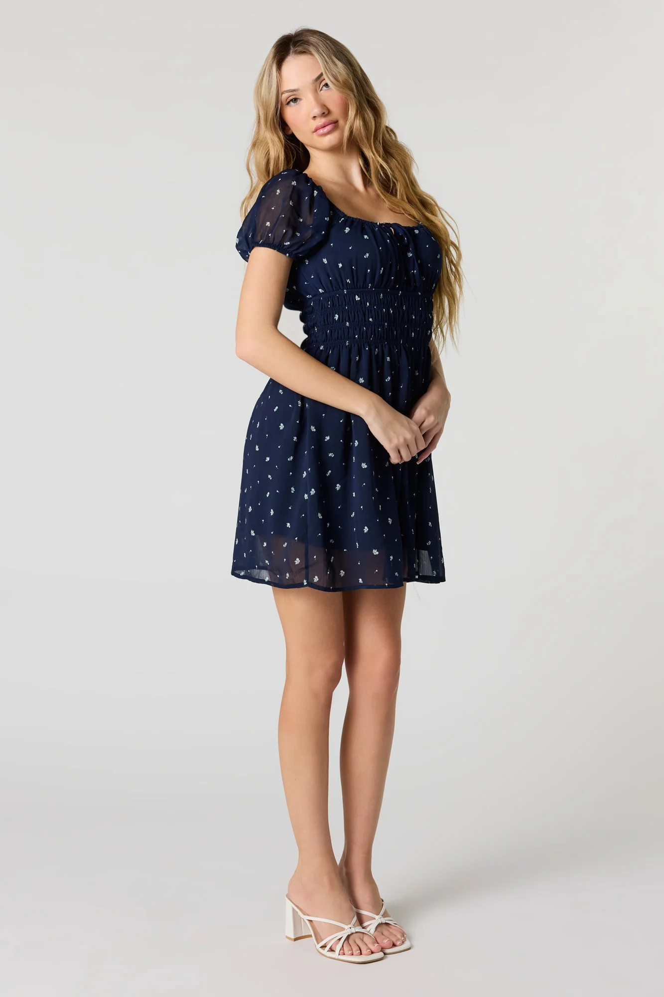 Floral Chiffon Puff Sleeve Mini Dress - Image 3