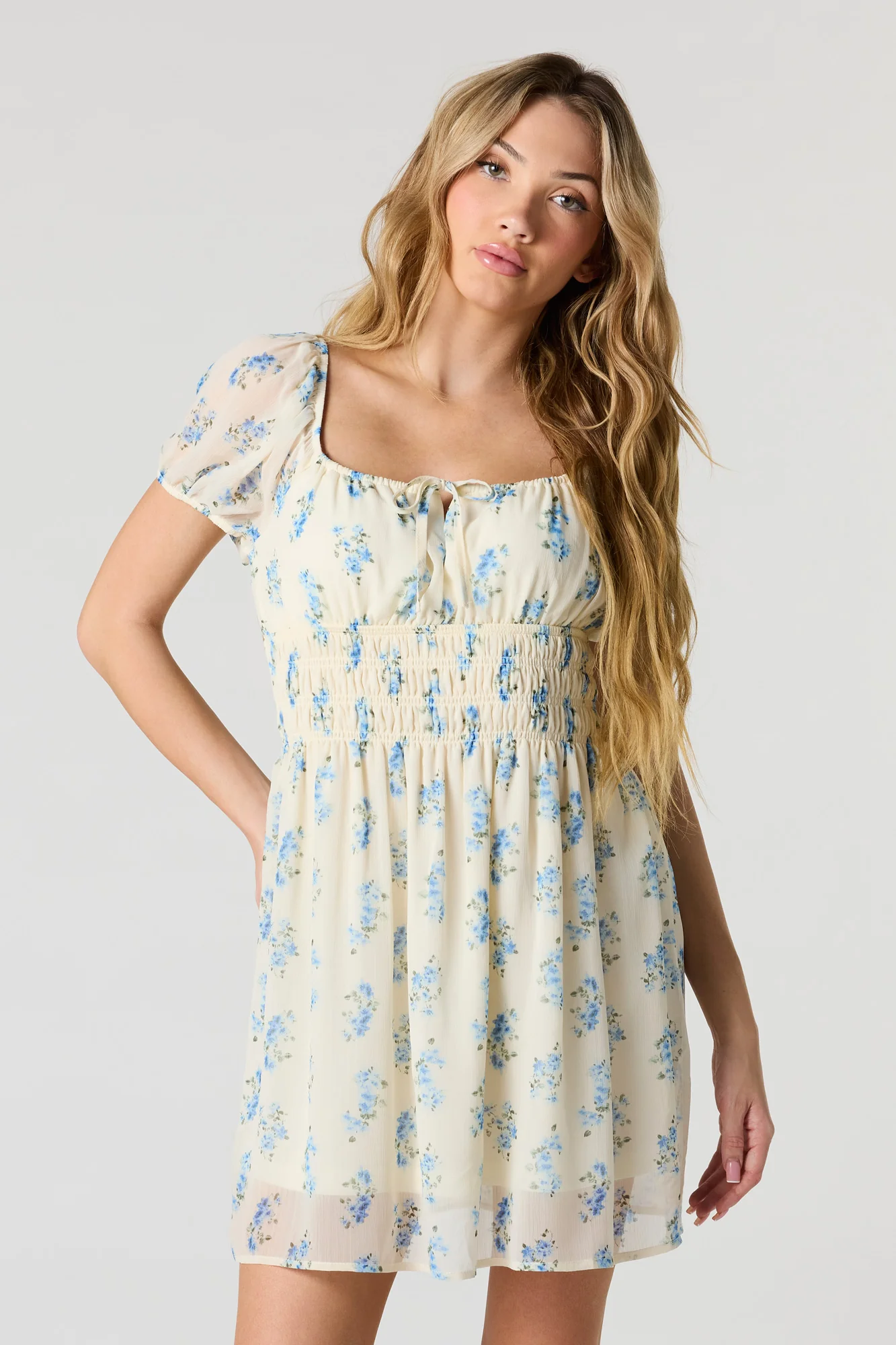 Floral Chiffon Puff Sleeve Mini Dress - Image 4