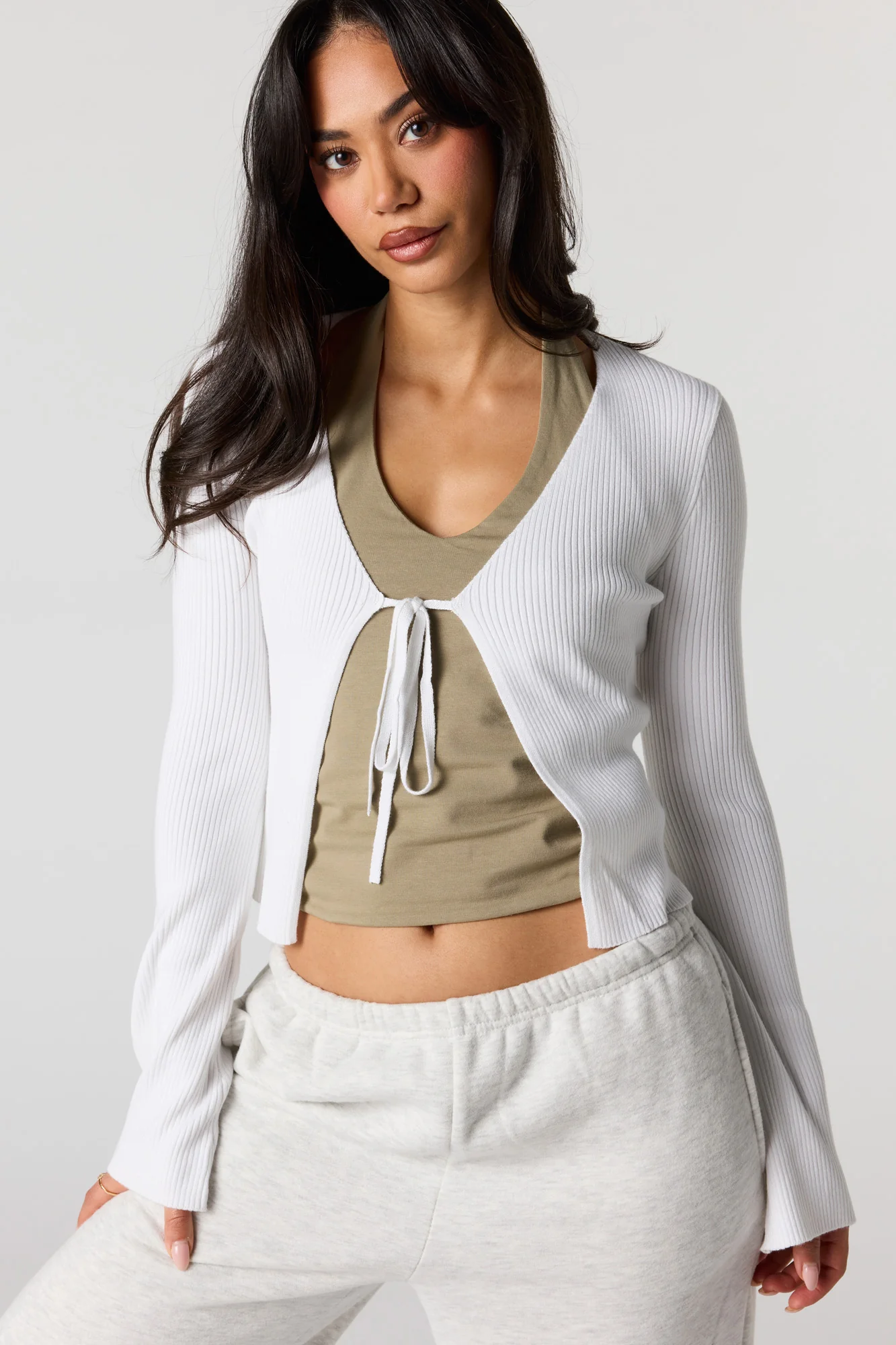 Ribbed Knit Self-Tie Cardigan - Image 4