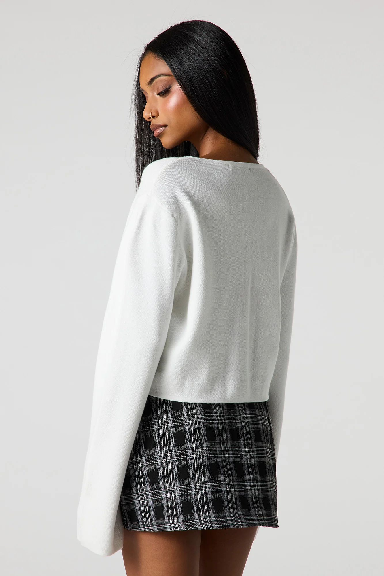 Knit Button-Up Crew Neck Cardigan - Image 8