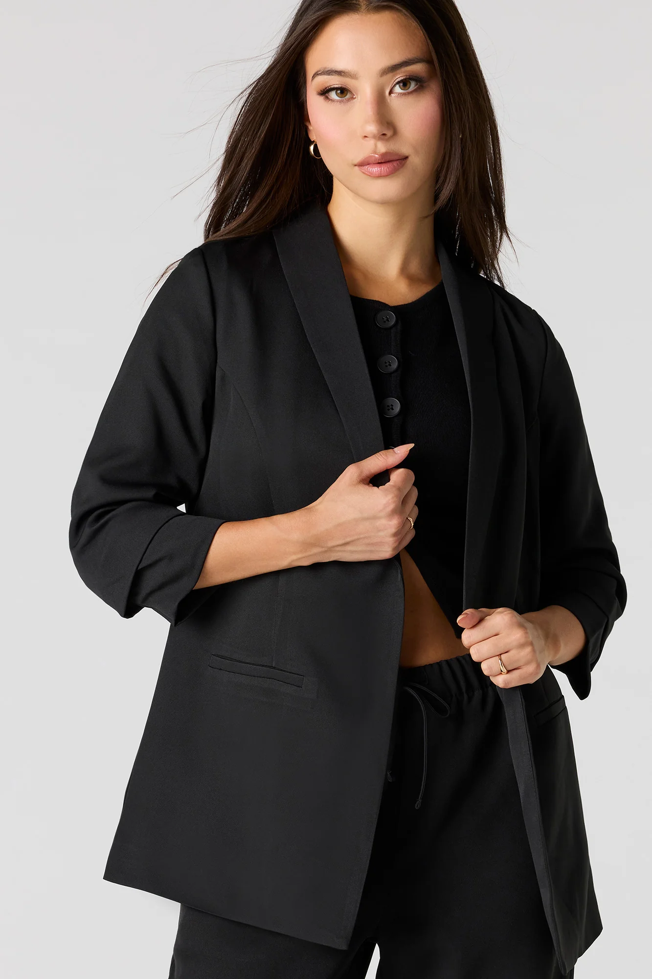 Crepe Scrunch Sleeve Blazer - Image 4