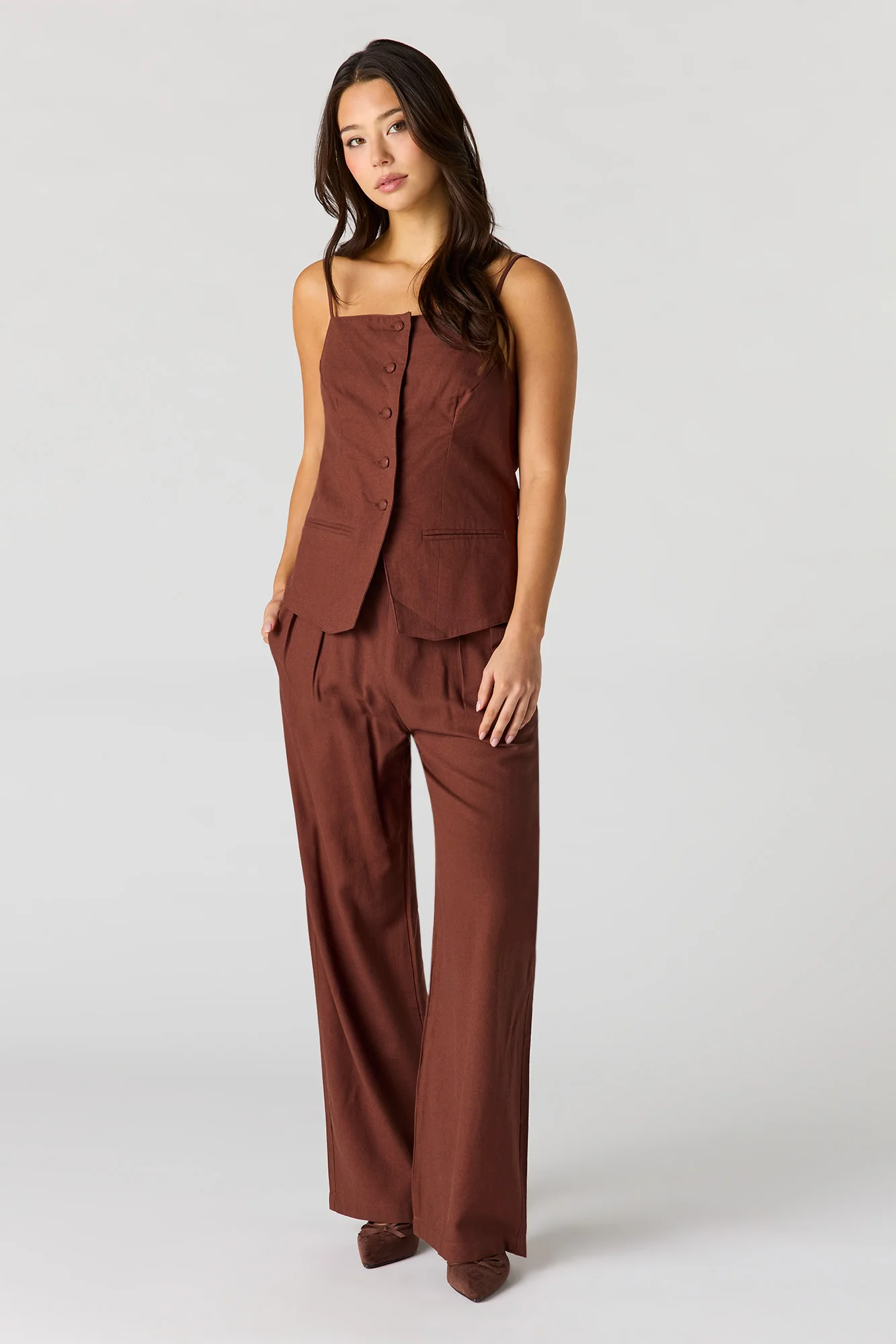 Linen-Blend Button-Up Square Neck Vest - Image 3