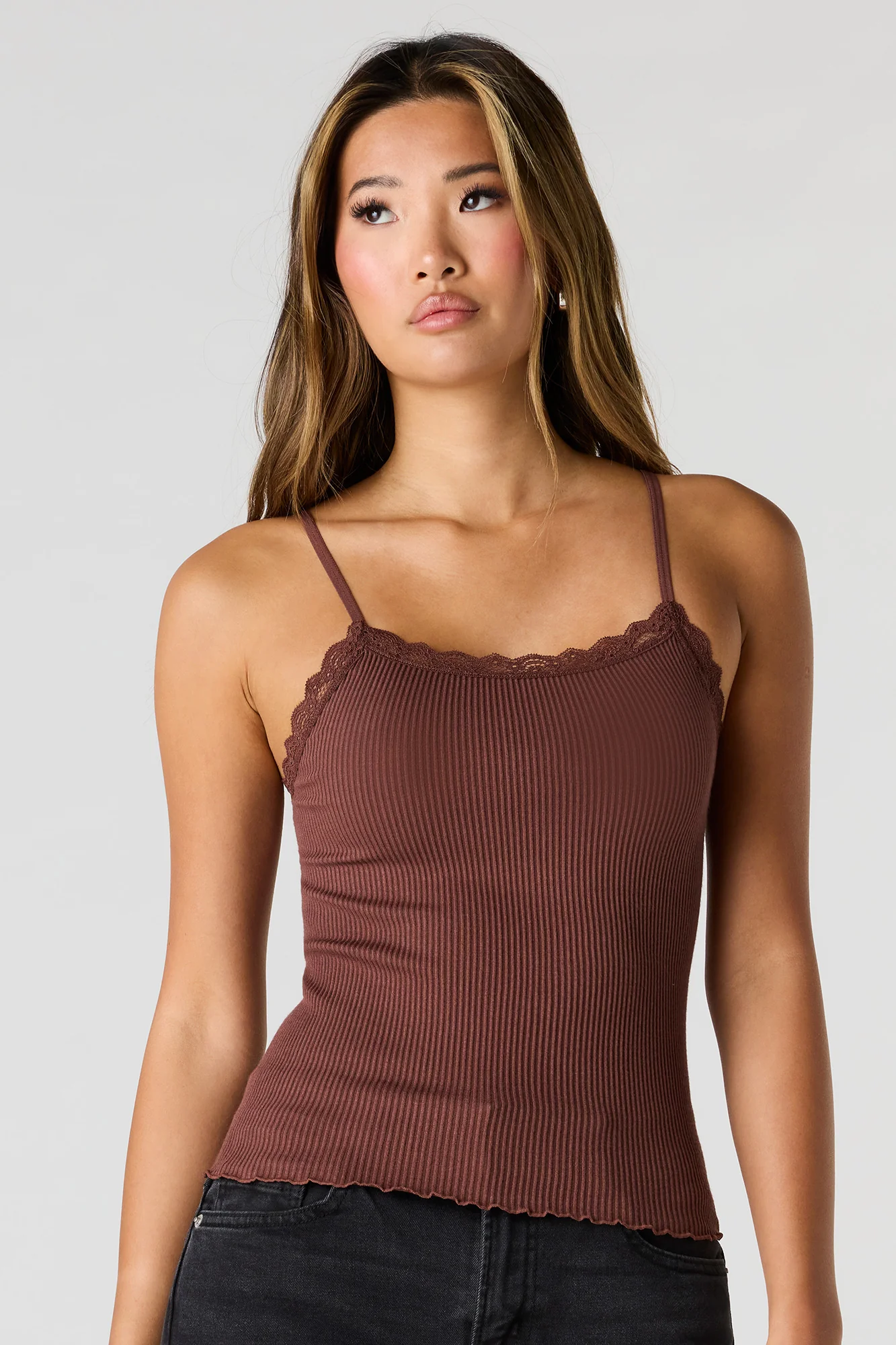 Seamless Ribbed Lace Trim Cami