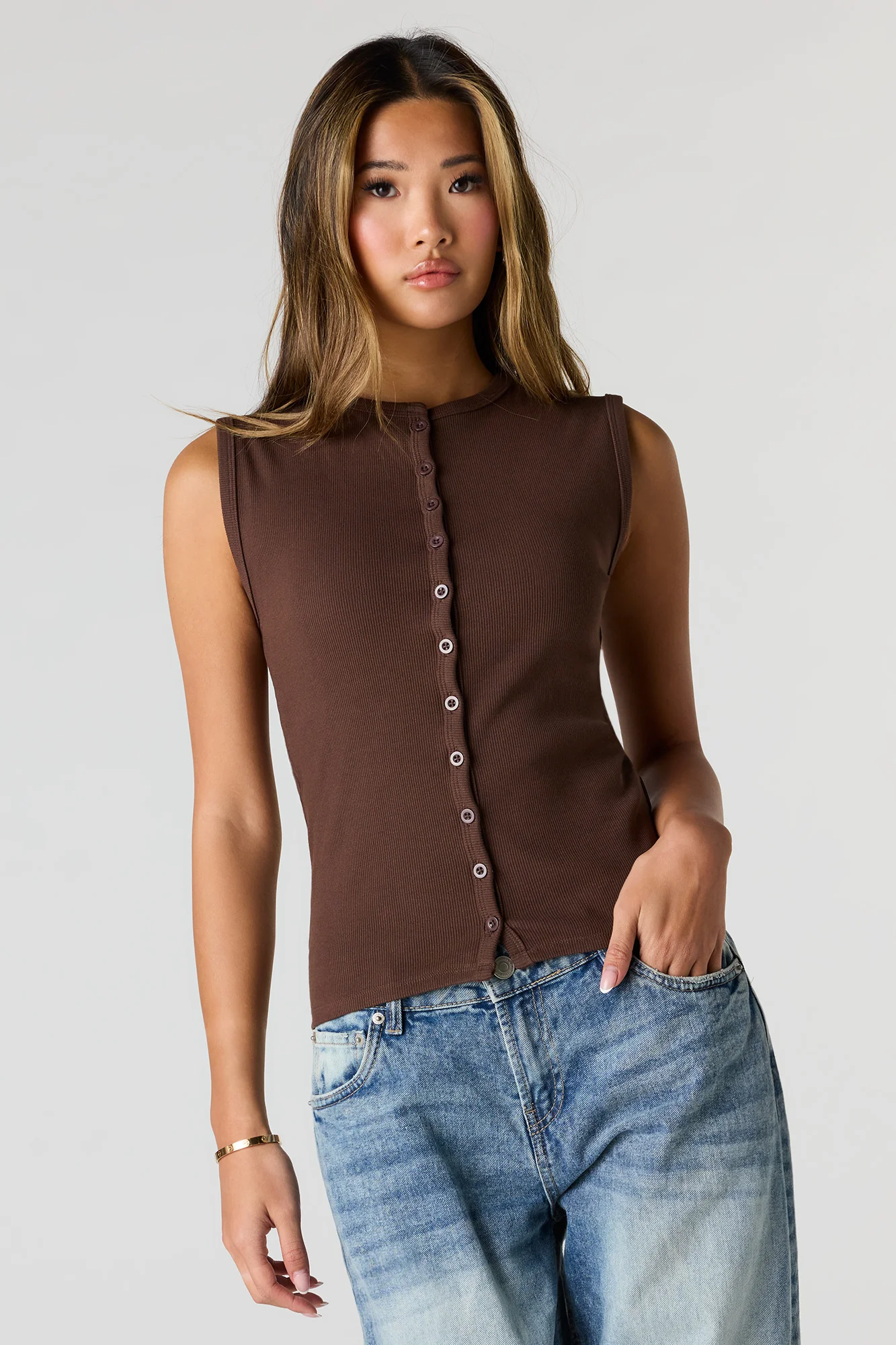Ribbed Button Front Tank - Image 13