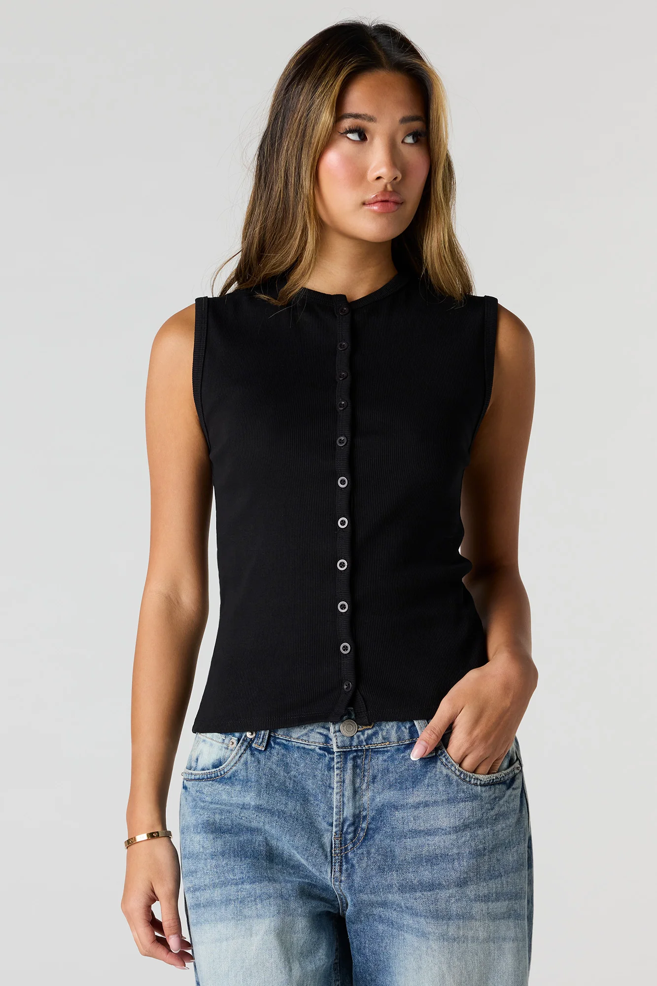 Ribbed Button Front Tank - Image 7