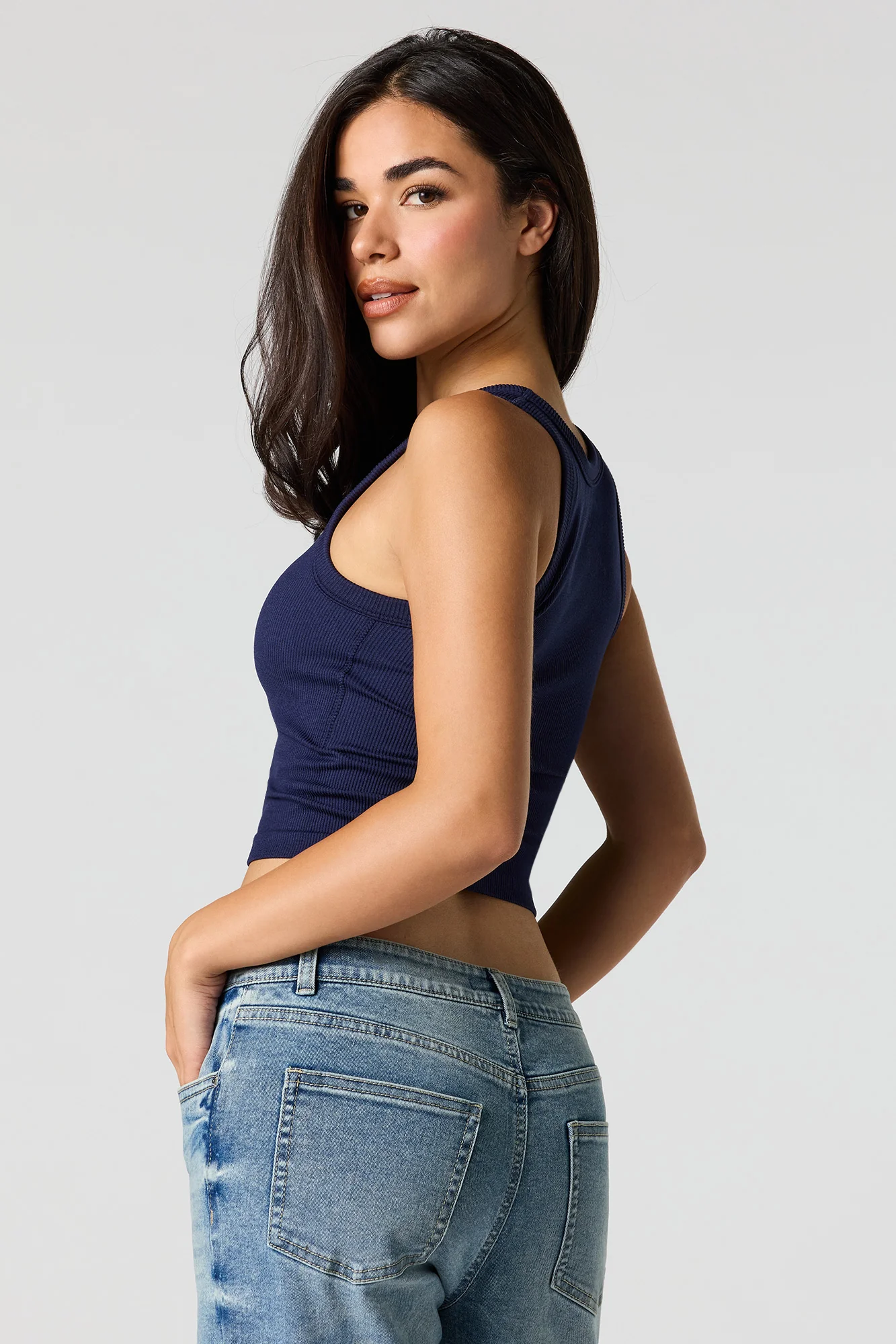 Seamless Ribbed Crew Neck Tank with Built-In Cups - Image 14