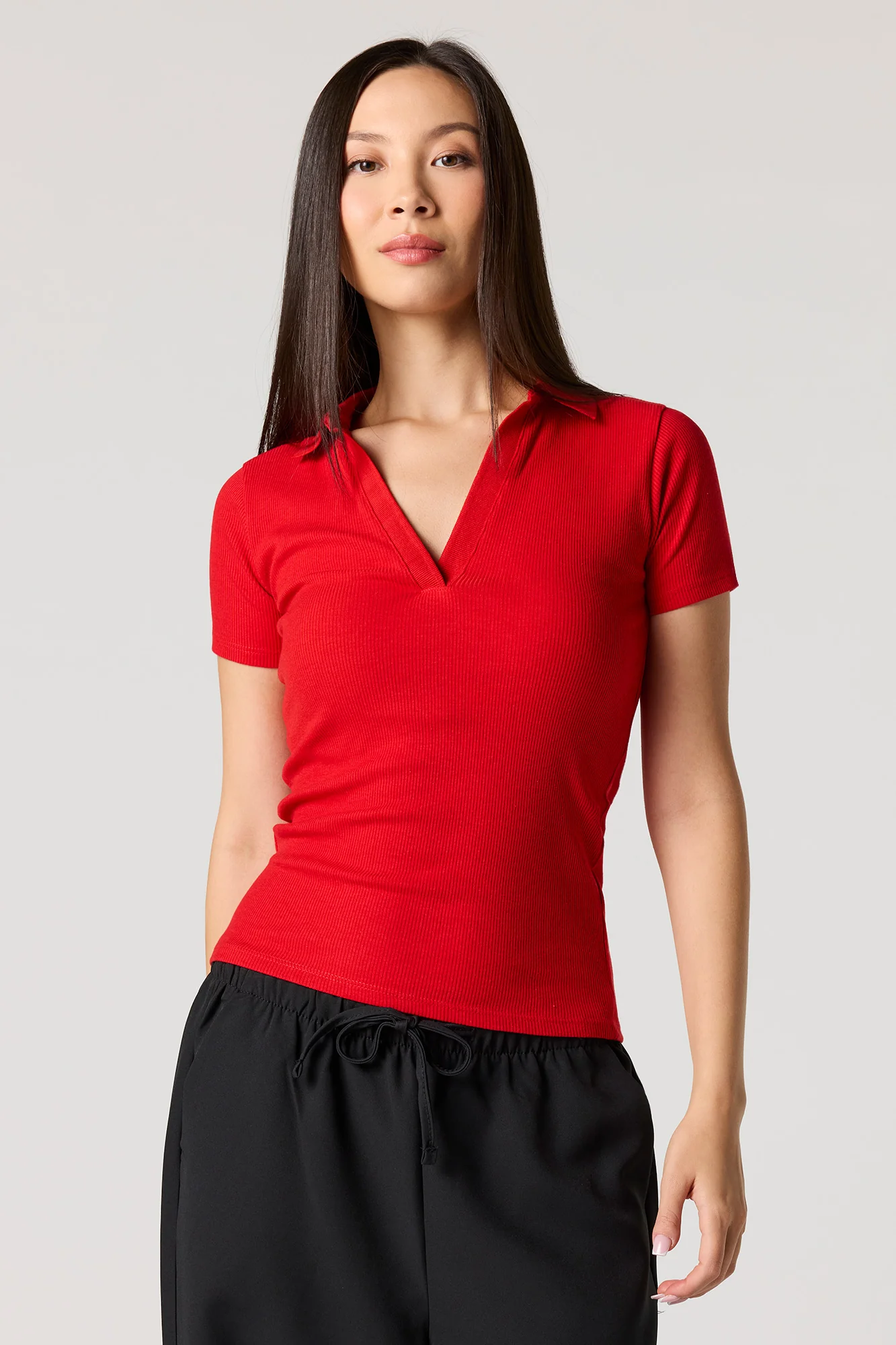 Ribbed Short Sleeve Polo Top - Image 13