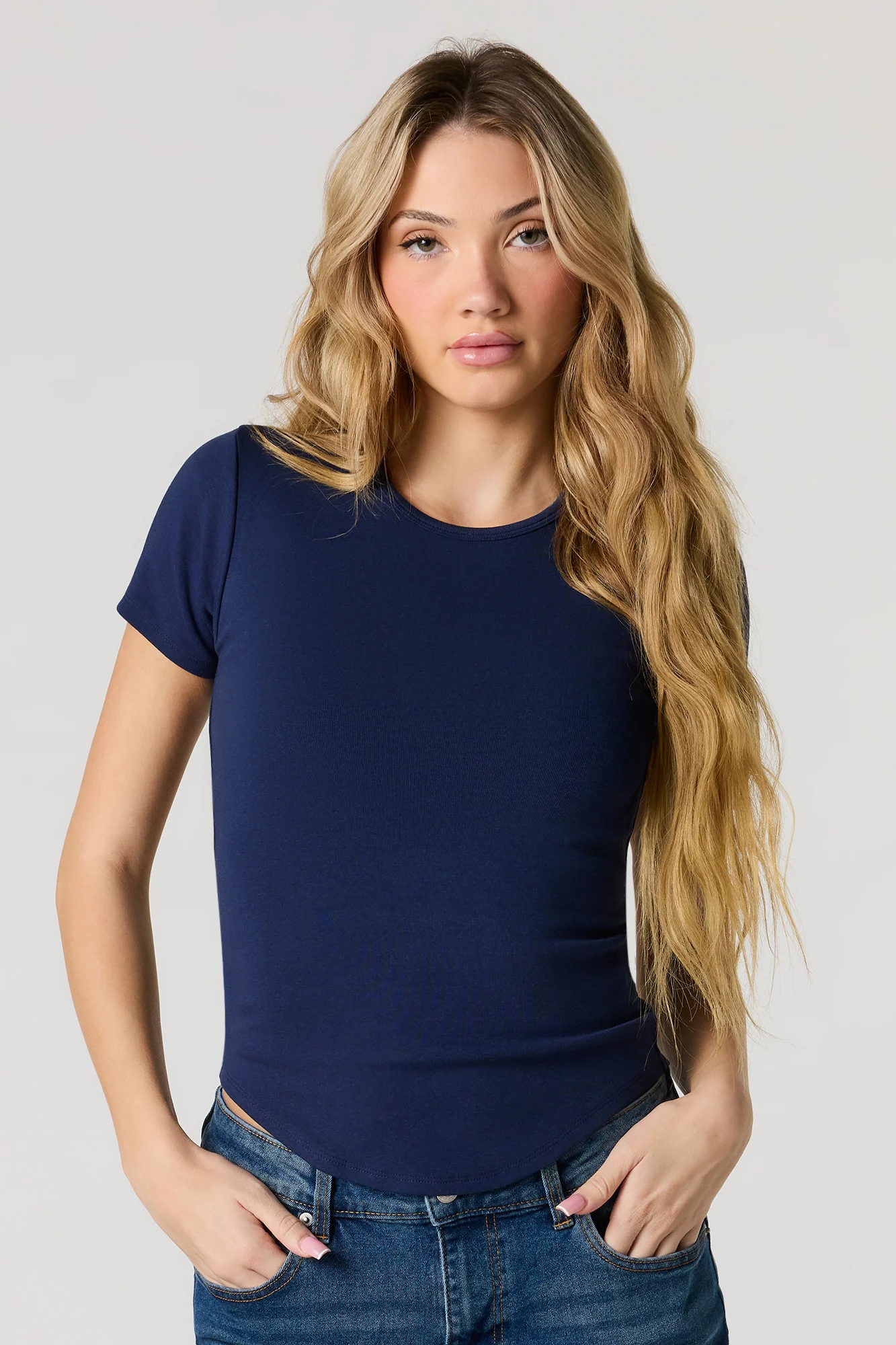 Ribbed Curved Hem T-Shirt - Image 13