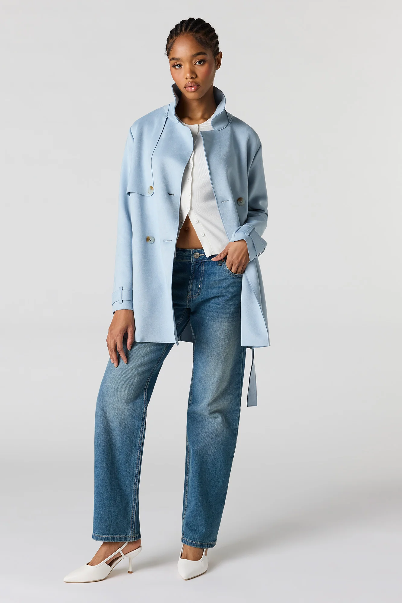 Faux Suede Midi Trench Coat - Image 15