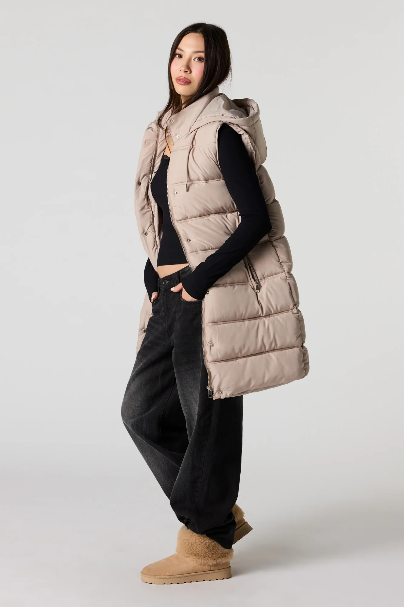 Long Line Hooded Puffer Vest - Image 3