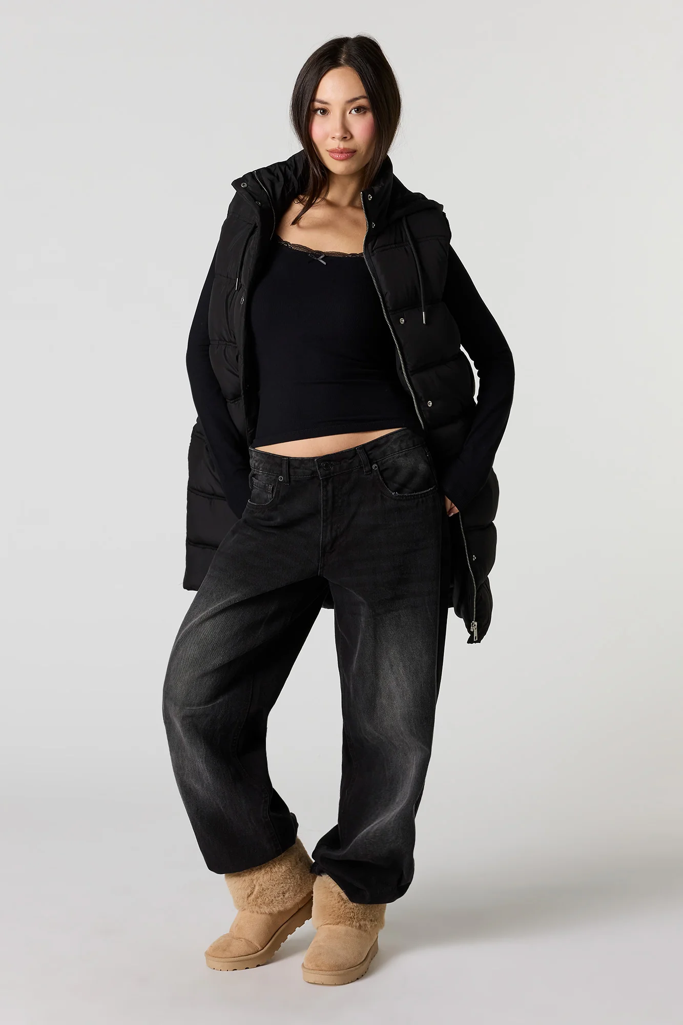 Long Line Hooded Puffer Vest - Image 4