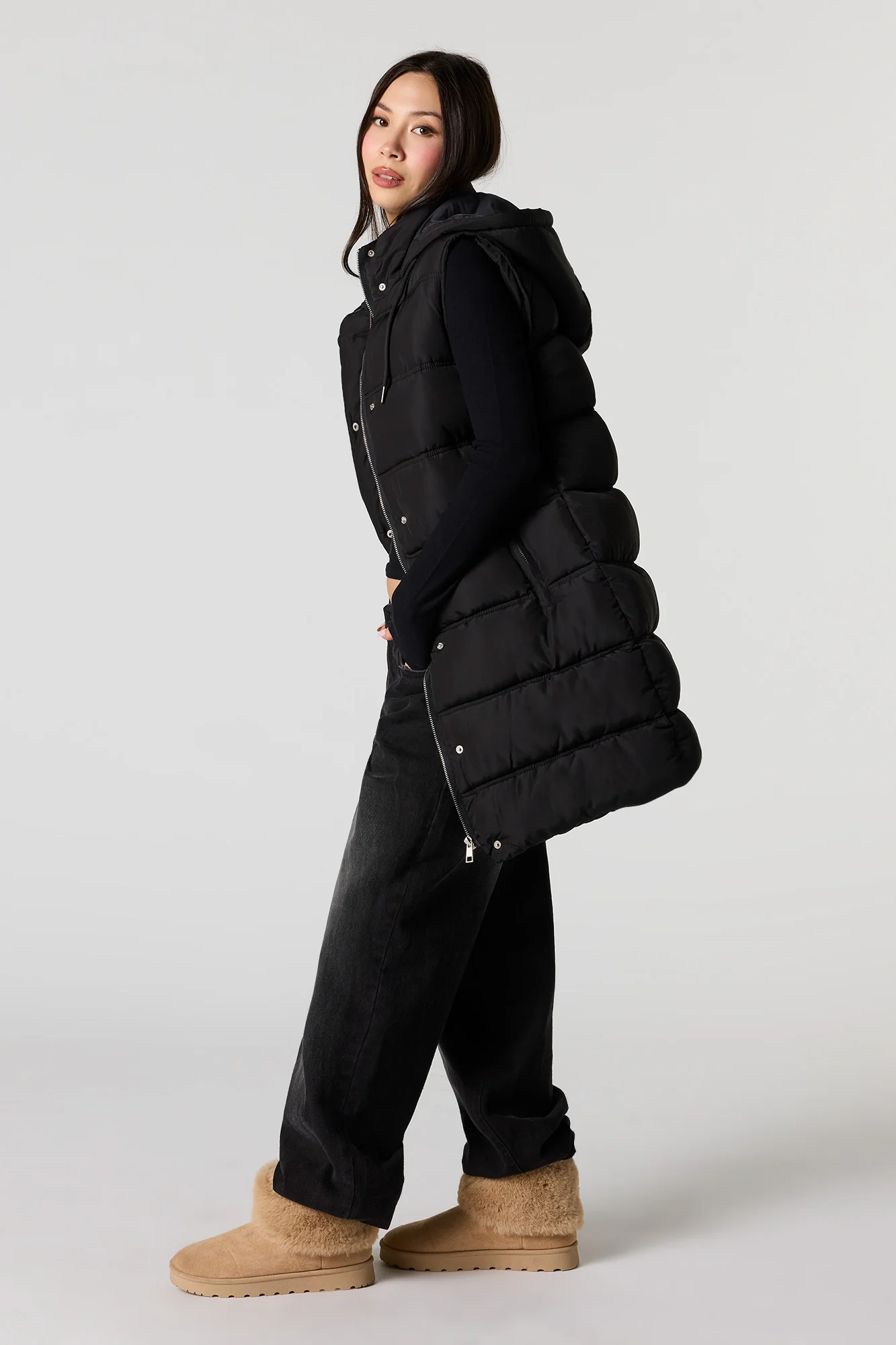 Long Line Hooded Puffer Vest - Image 6
