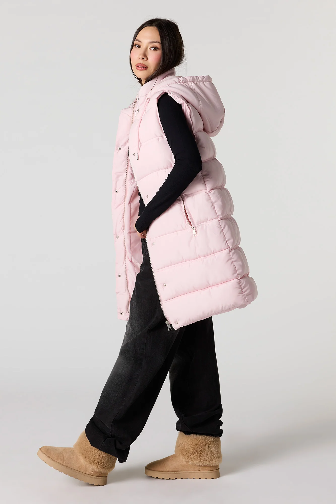 Long Line Hooded Puffer Vest - Image 9