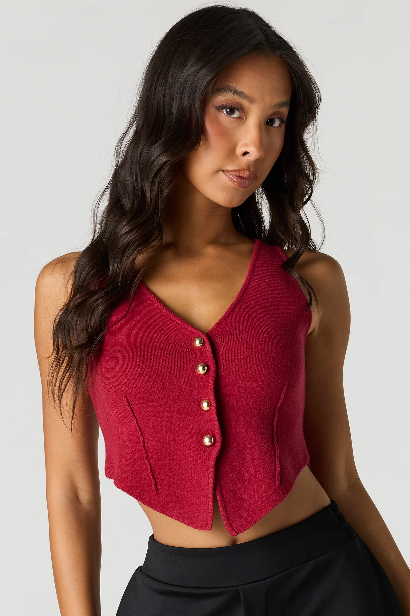 V-Neck Button Front Knit Vest - Image 10