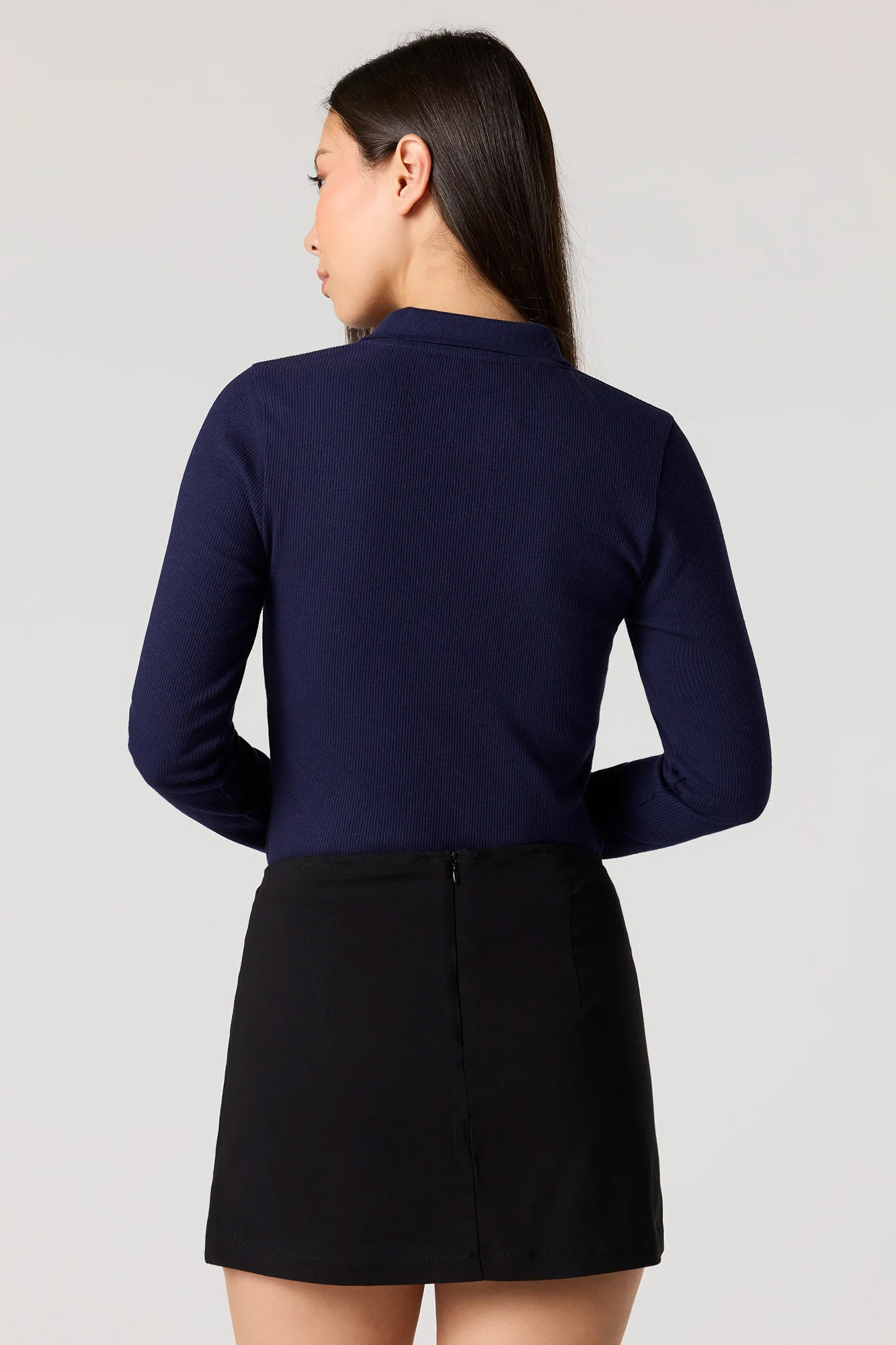 Ribbed Collared Long Sleeve Top - Image 11