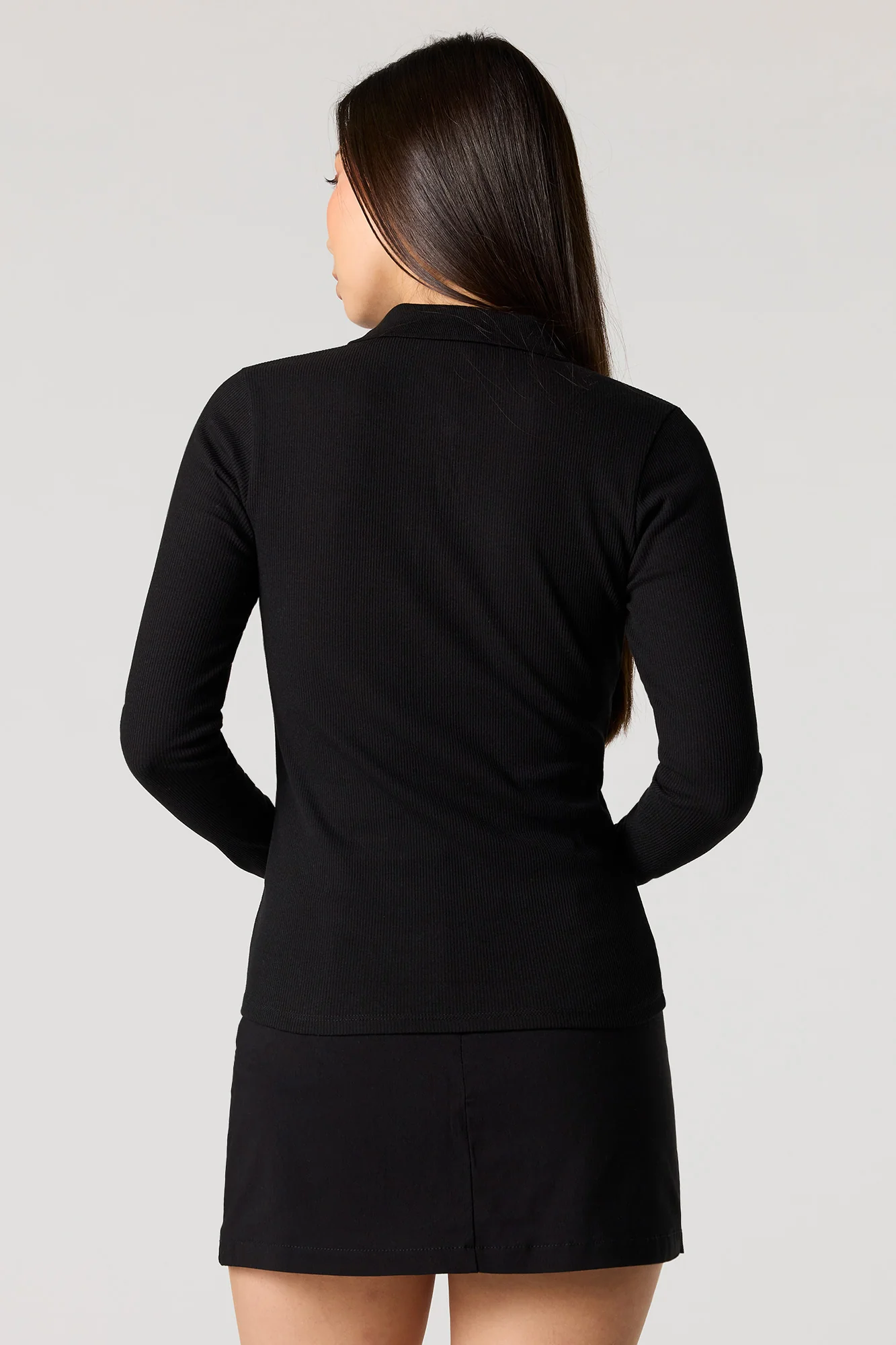 Ribbed Collared Long Sleeve Top - Image 5