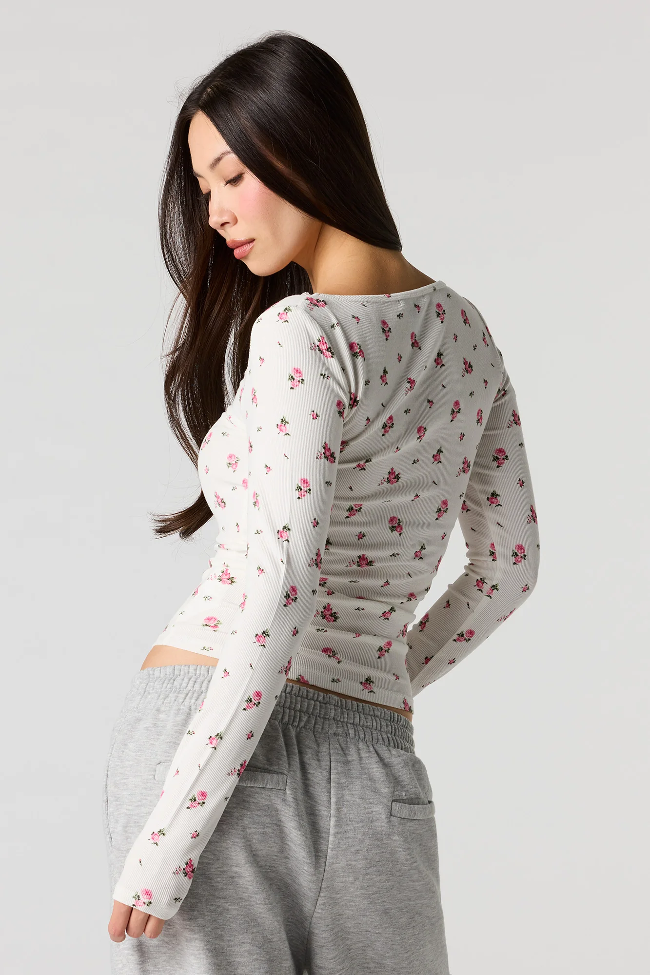 Ribbed Lace Scoop Neck Long Sleeve Top - Image 2