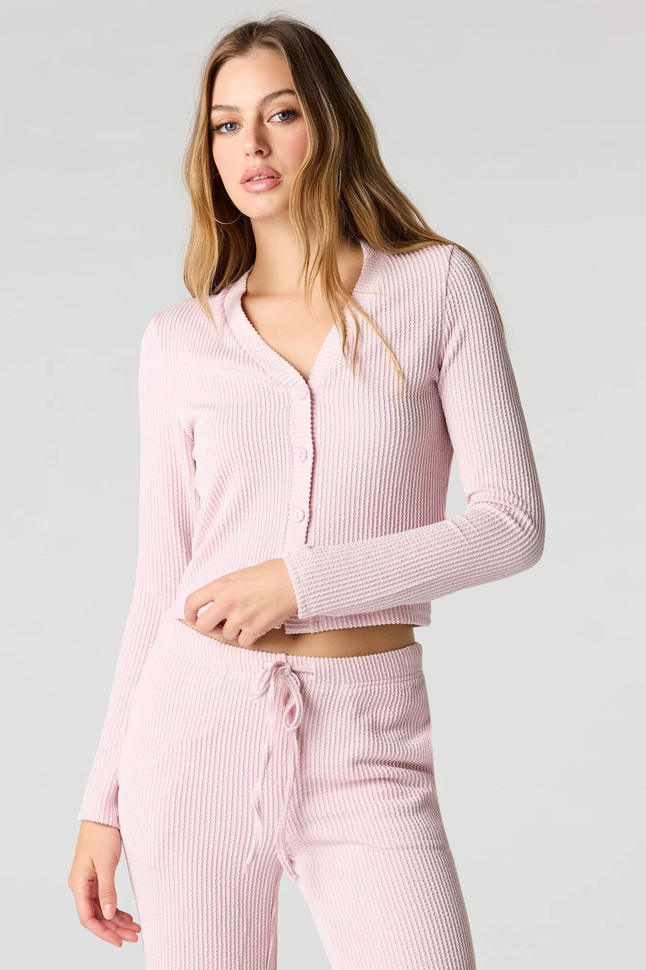 Ribbed Knit V-Neck Button-Up Cardigan - Image 10