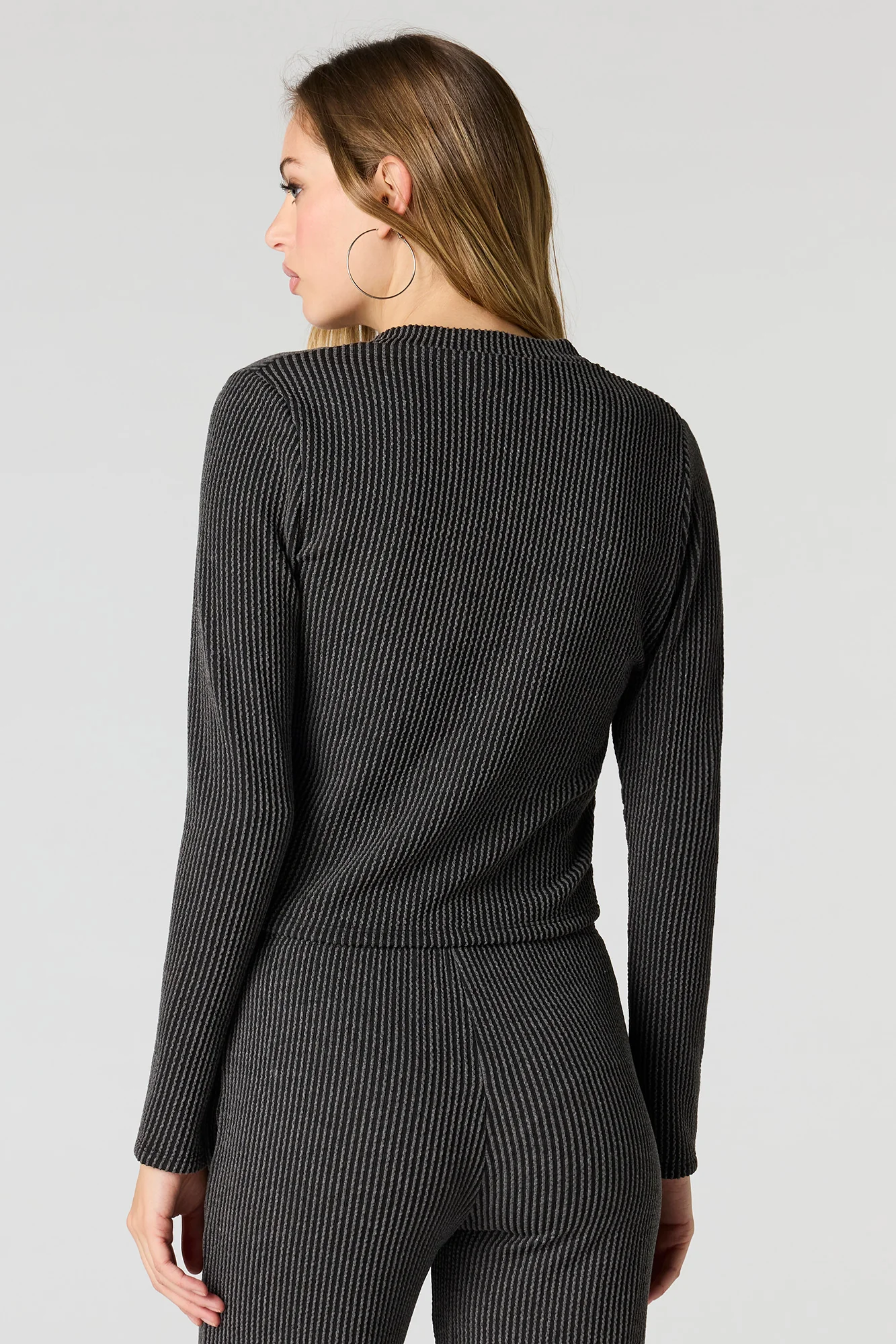 Ribbed Knit V-Neck Button-Up Cardigan - Image 5