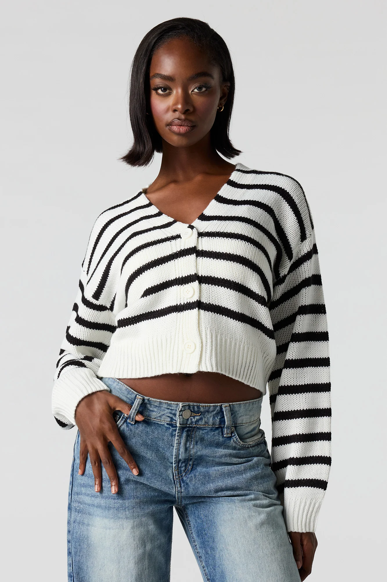 Striped Knit Button-Up Cardigan - Image 4